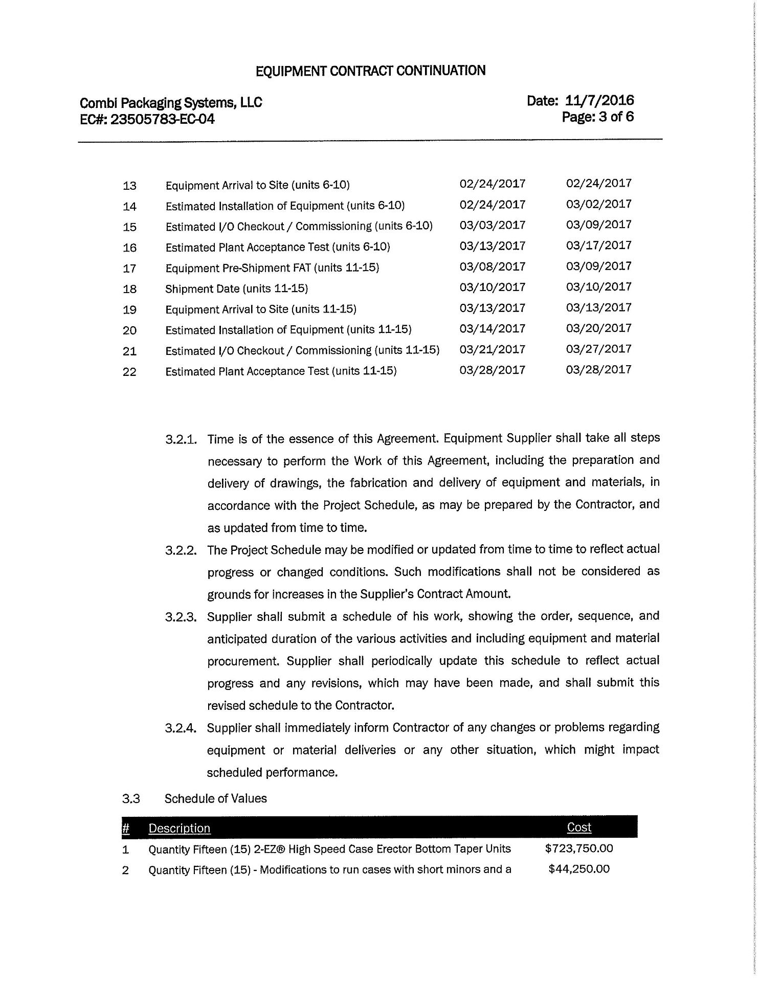 ORIGINAL PURCHASE ORDER FOR (15) COMBI CASE ERECTORS AND VIDEO