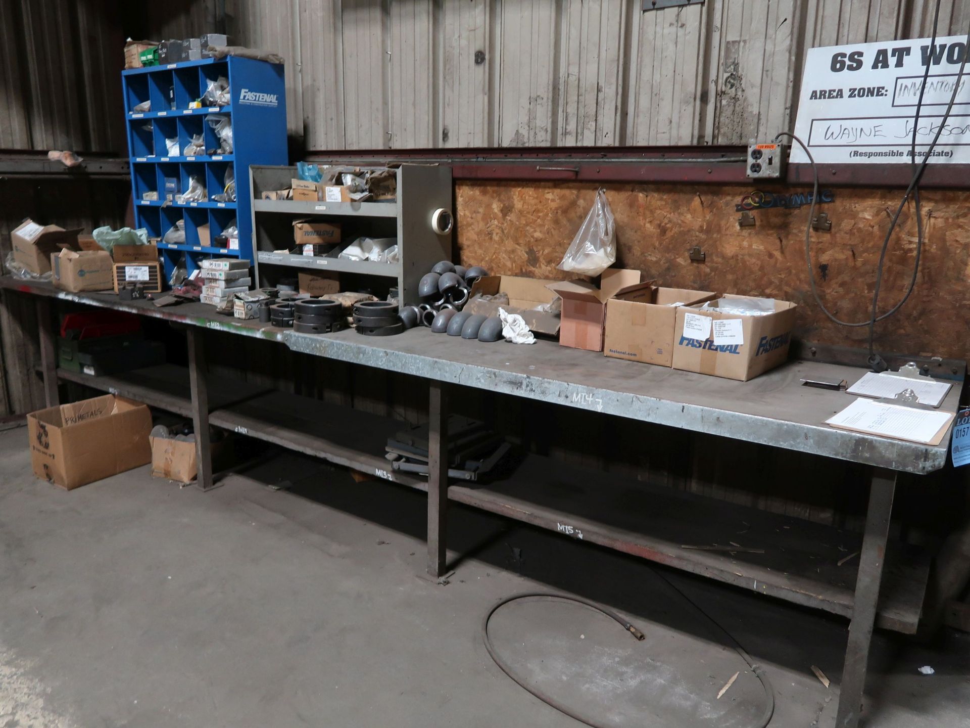 (LOT) MISC. HARDWARE & FITTINGS ON 28" X 180" BENCH