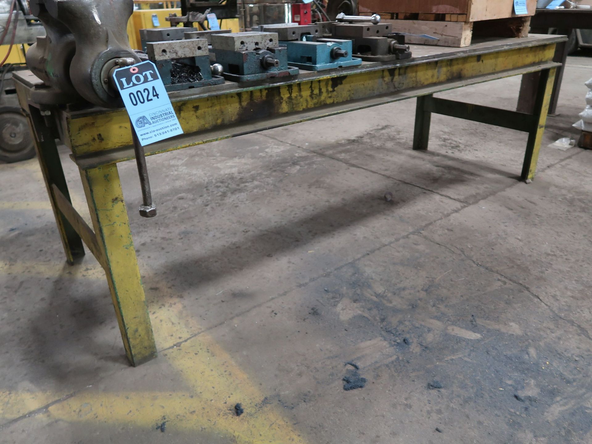 35" X 93" X 31" OVERHALL HEIGHT X 1/2" THICK STEEL TOP PLATE HEAVY DUTY STEEL FRAME BENCH