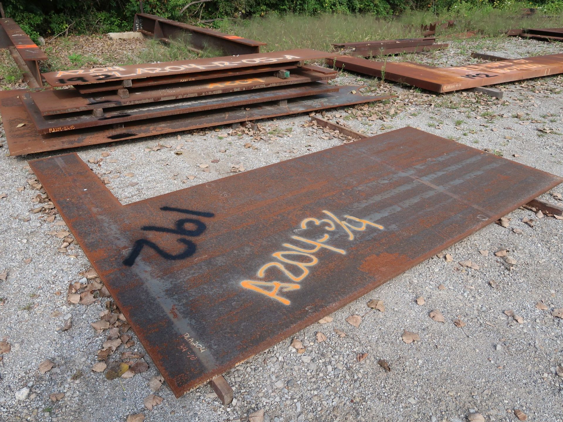 (LOT) MISC. STEEL PLATE ON GROUND W/ MISC. SCRAP STEEL AT END OF ROW (BLACK PAINT) - Image 3 of 6