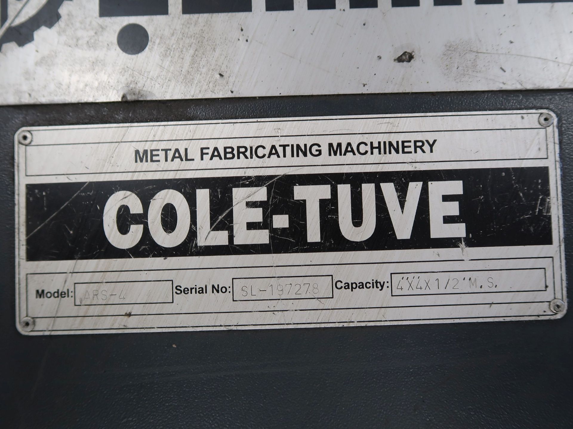 4" X 4" X 1/2" COLE-TUVE SAHINLER MODEL ARS-4 VERTICAL / HORIZONTAL HYDRAULIC ANGLE BENDING ROLL; S/ - Image 9 of 9
