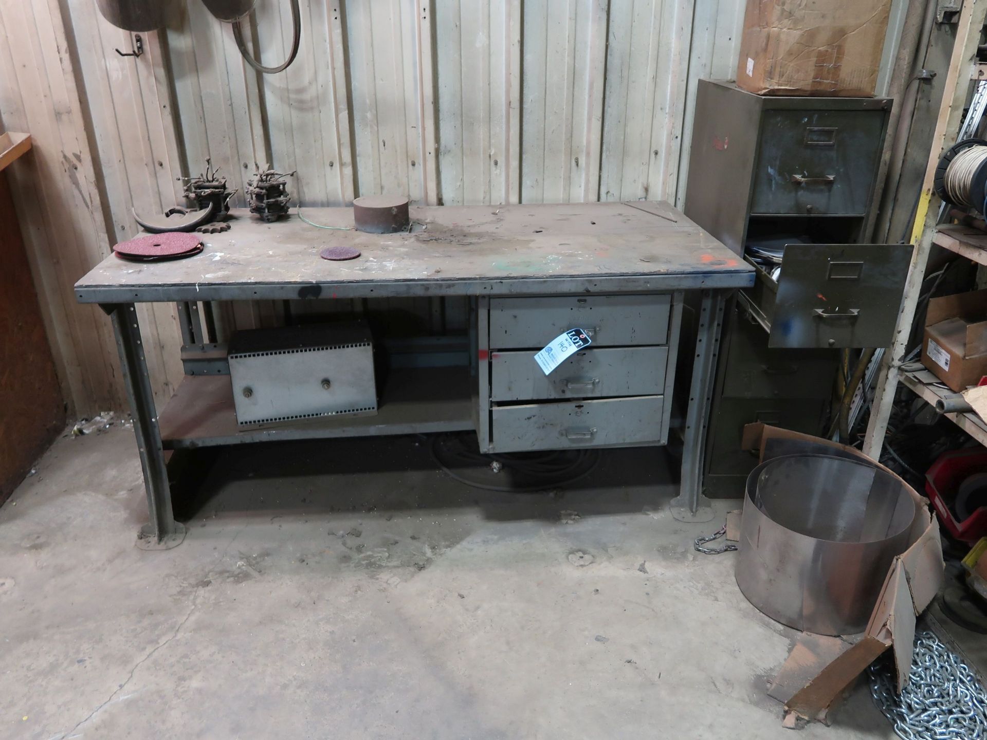 (LOT) STEEL RACK W/ MISC. CONTENTS, BENCHES & RELATED - Image 2 of 3