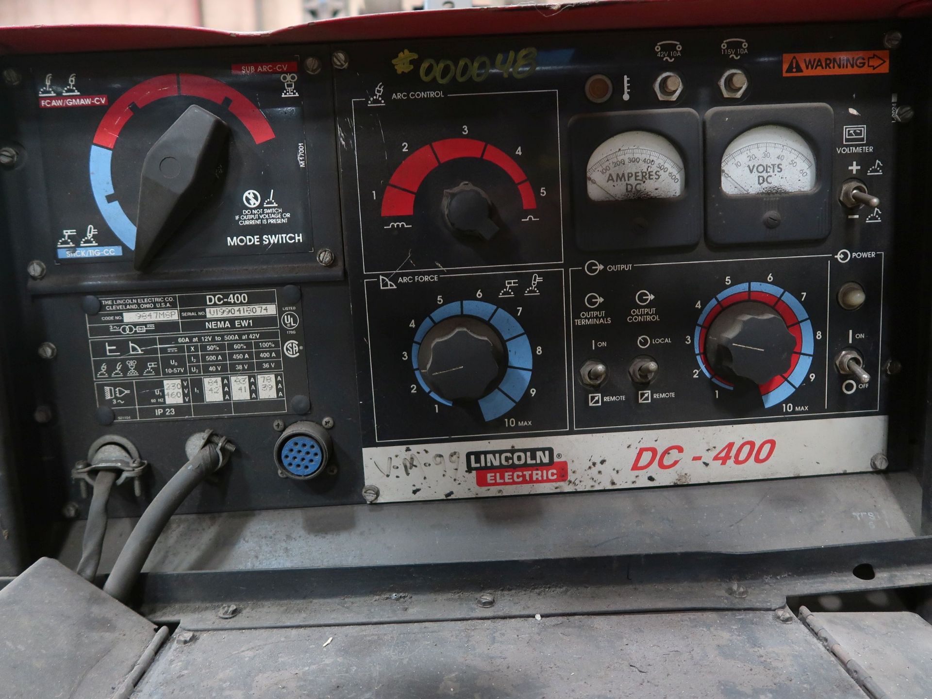 400 AMP LINCOLN DC-400 ARC WELDER W/ MULTI-PROCESS SWITCH - Image 2 of 3