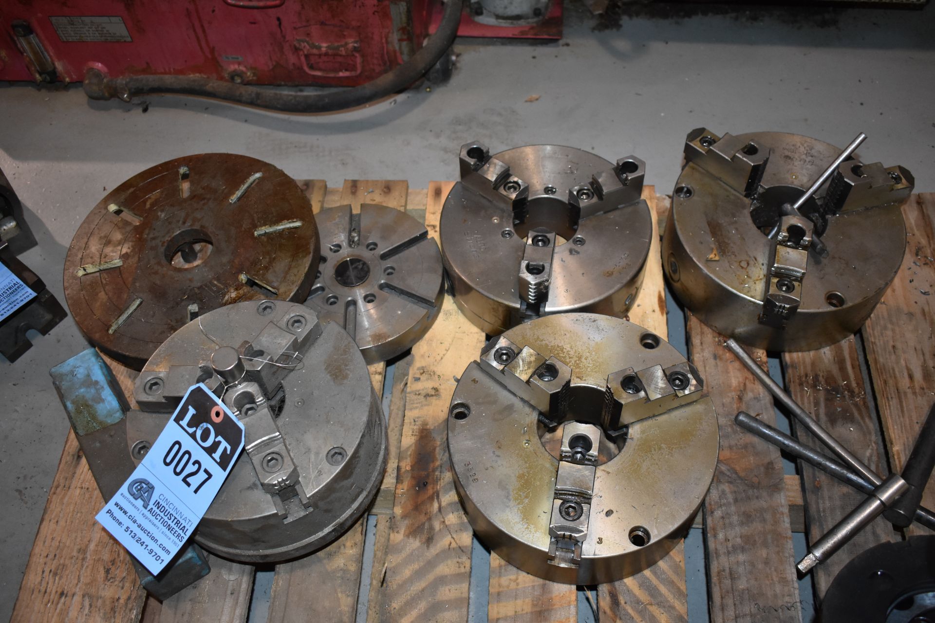 (3) 10" 3-JAW CHUCKS, (1) 9" 3-JAW CHUCK, (2) FACE PLATES