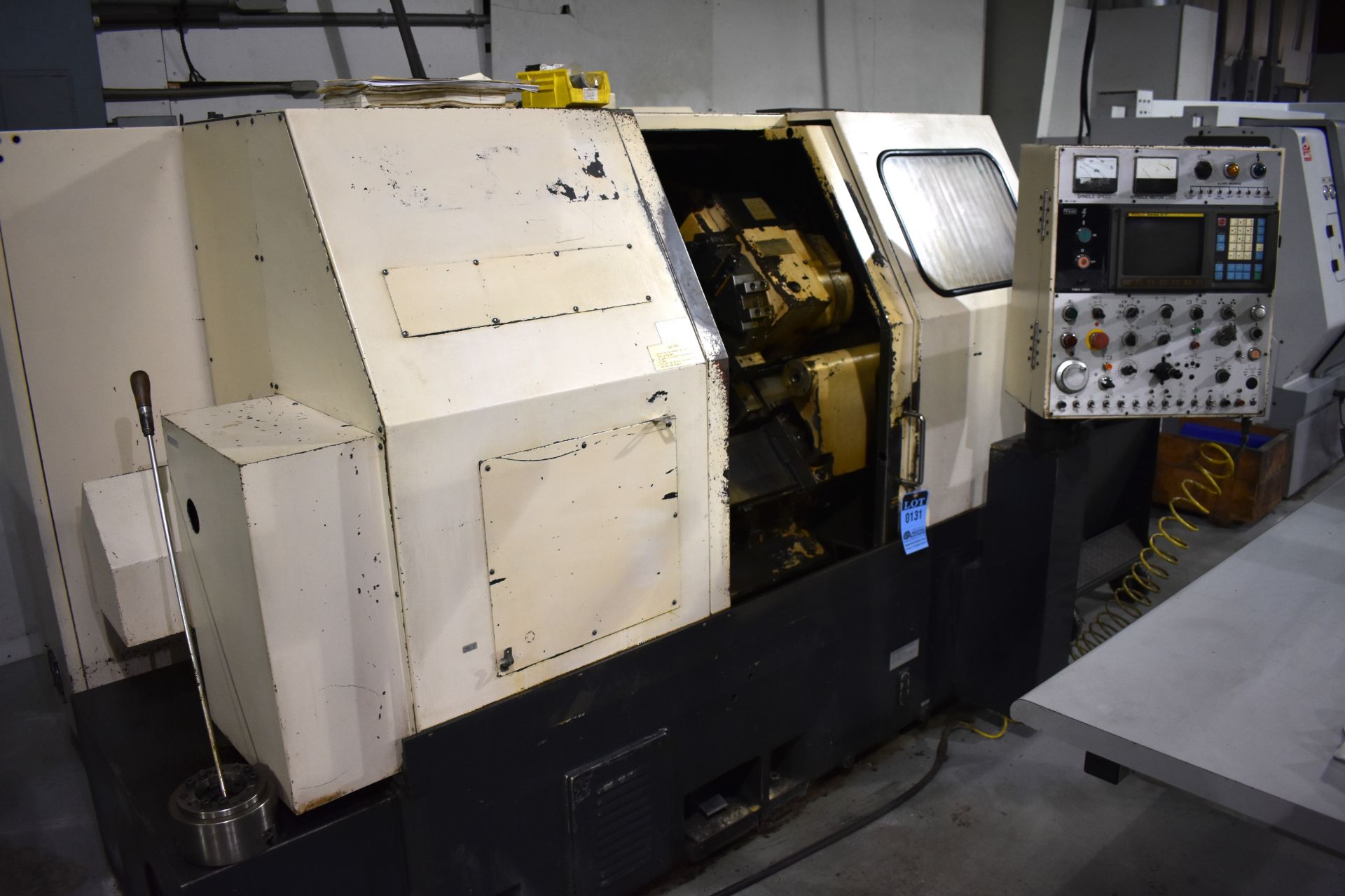 YAM MODEL CK-1A CNC TURNING CENTER; FANUC O-T CONTROL, COLLET CHUCK, 6" 3-JAW CHUCK, TAILSTOCK, CHIP