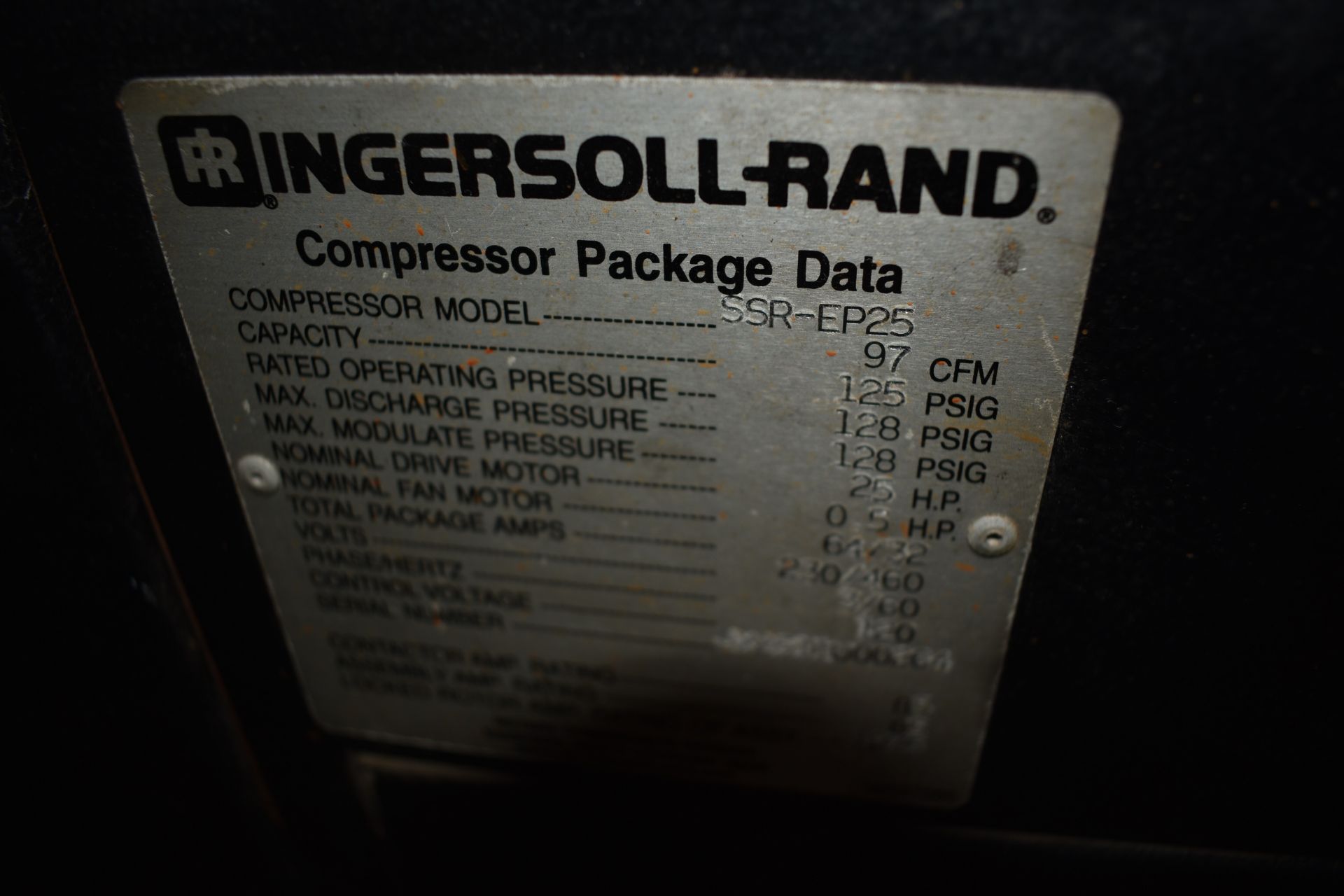 25-HP INTERSOLL RAND MODEL SSR EP25 AIR COMPRESSOR W/ INGERSOLL RAND MODEL DXR100 AIR DRYER - Image 4 of 6