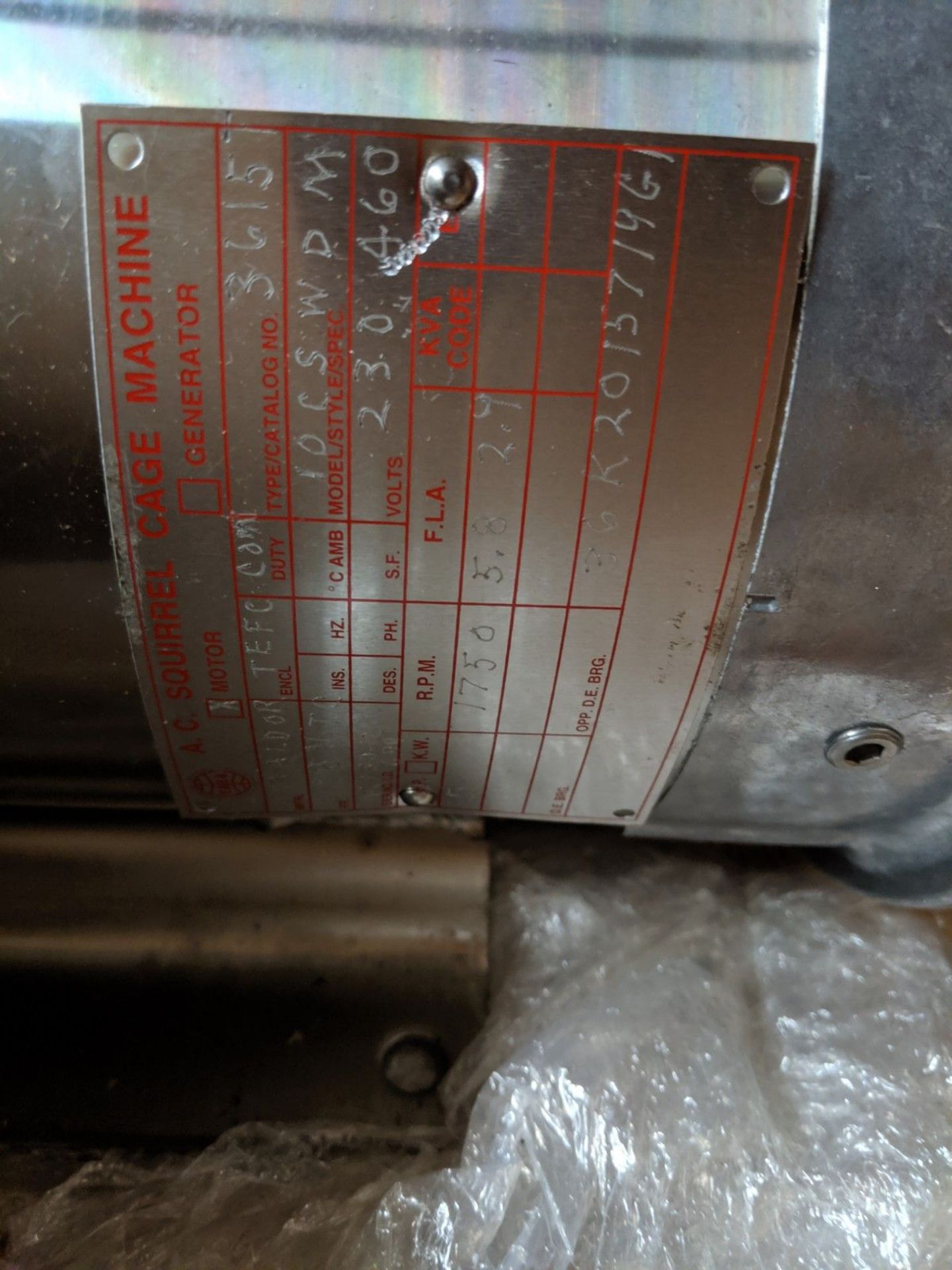 5 H.P. BALDOR STAINLESS STEEL MODEL 10CSWDM A.C. SQUIRREL CAGE MOTOR, 230/460 VOLT, 1750 RPM - Image 3 of 3