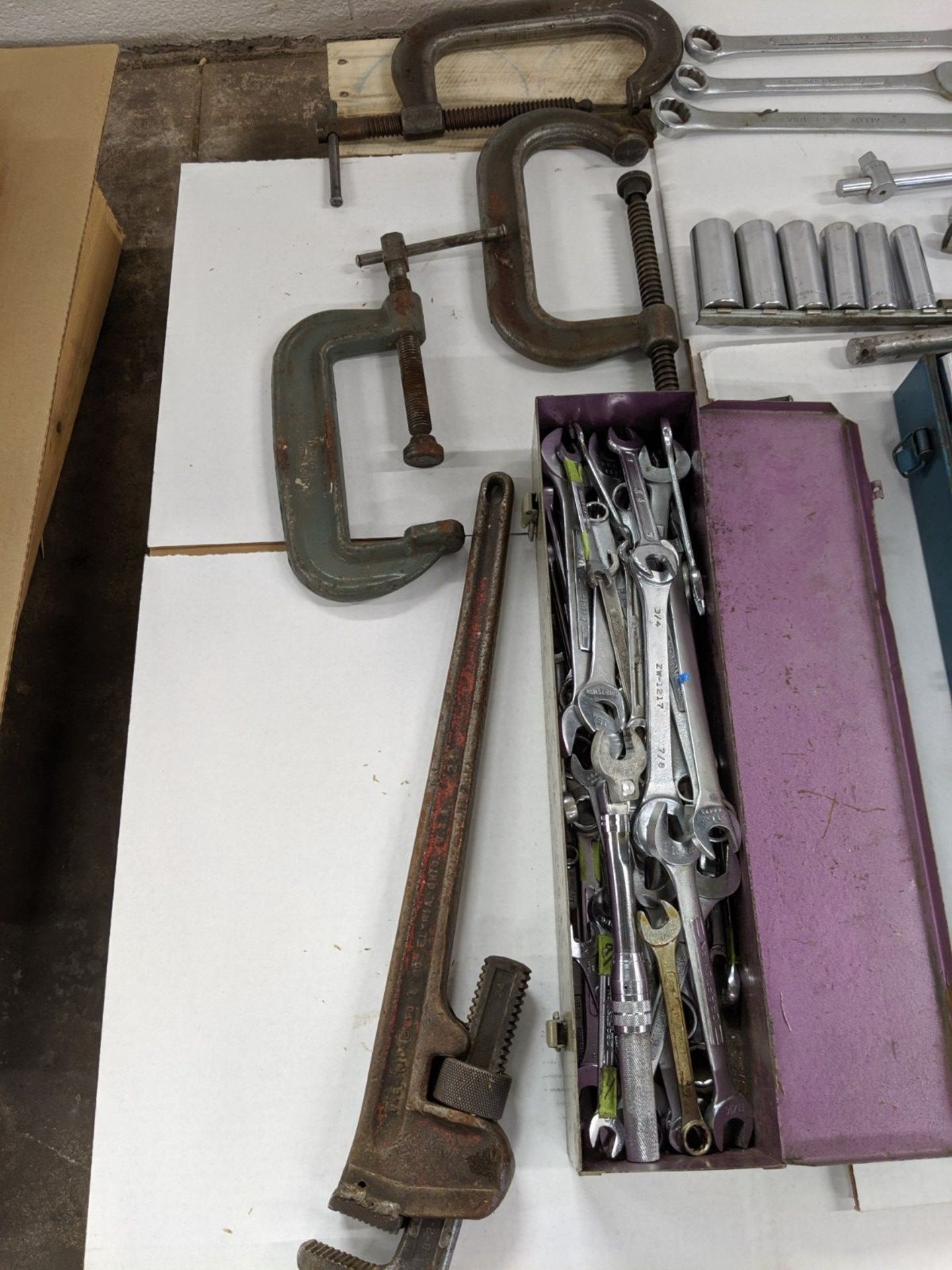 (LOT) SOCKET SETS, COMBINATION WRENCHES, C-CLAMPS AND PIPE WRENCH - Image 3 of 3