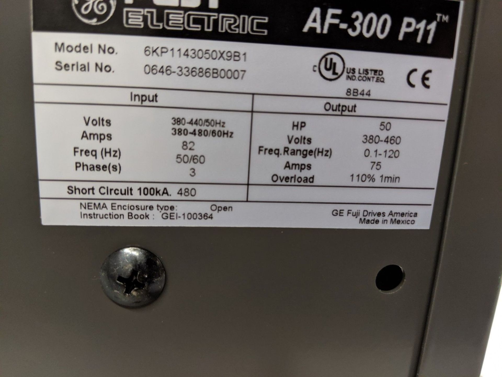 GE/ FUJI VARIABLE FREQUENCY DRIVE MODEL AF-300 P11, 3 PH, 50 H.P., 460 VOLT, S/N 0646-33686B0007 - Image 7 of 7