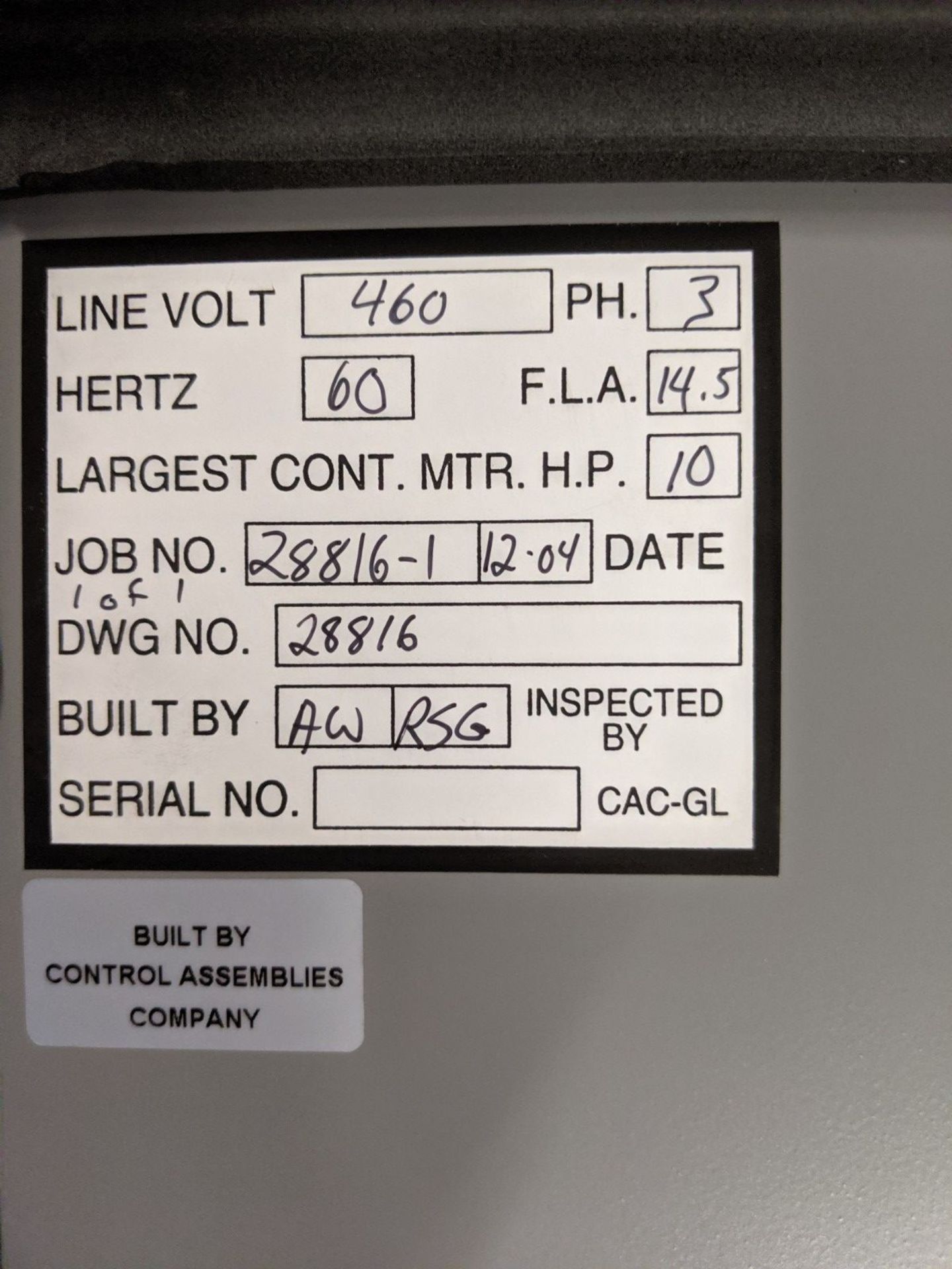DONALDSON TORIT ELECTRIC CONTROL PANEL, 460 V, CAT # 711265A405280 - Image 7 of 8