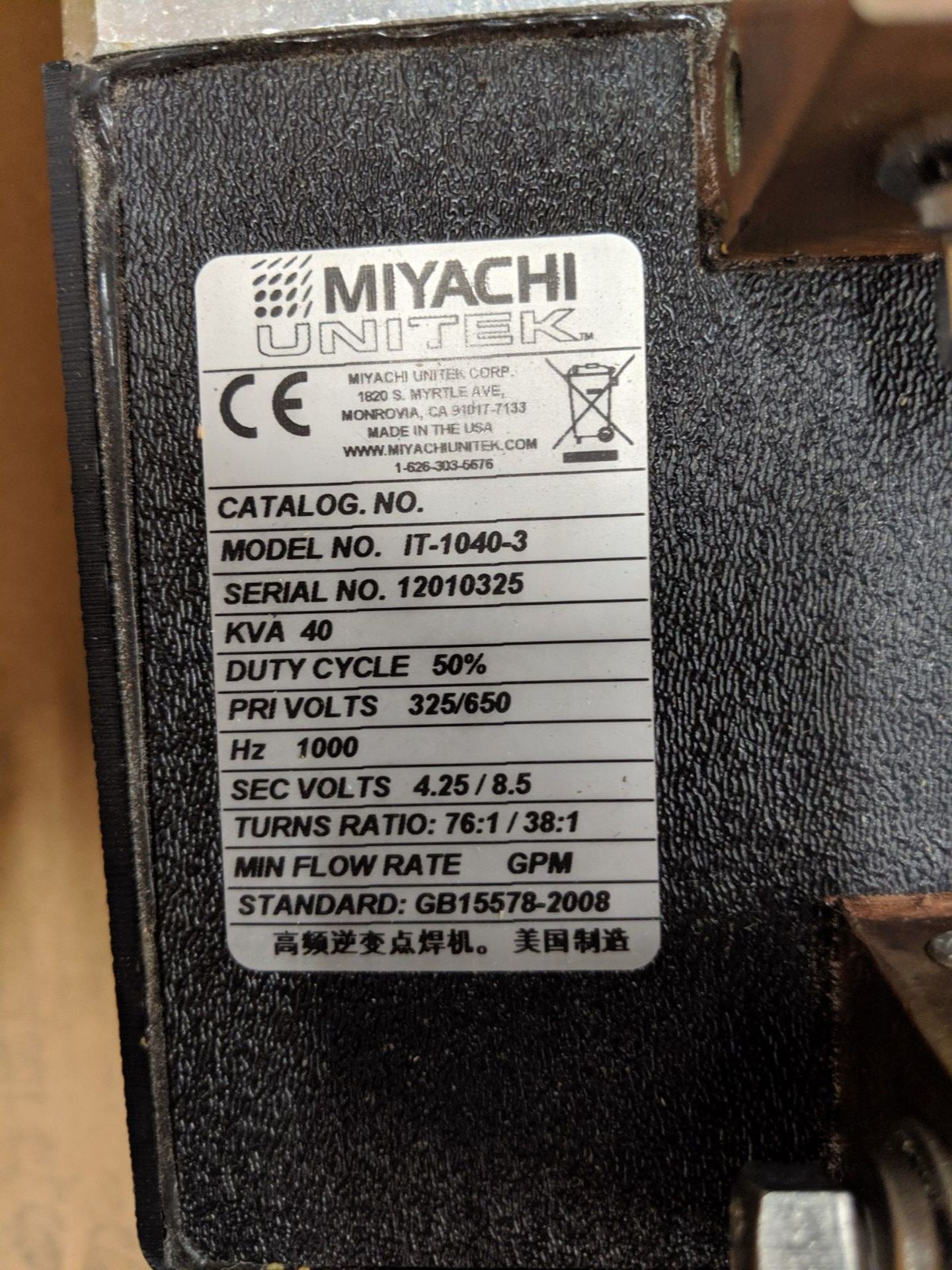 MIYACHI UNITEK MODEL IT-1040-3, 40 KVA INVERTER TRANSFORMER, S/N 12010325 - Image 2 of 3