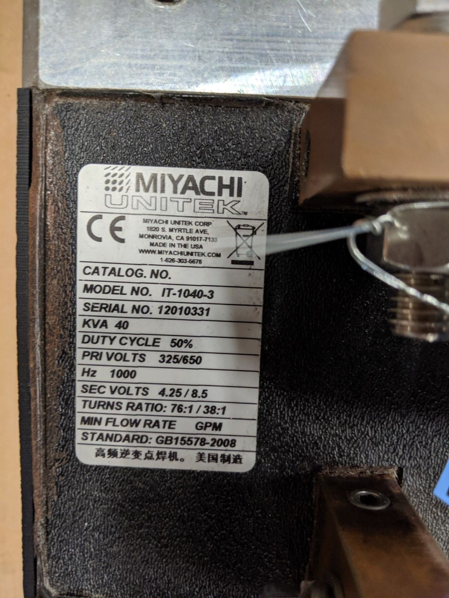 MIYACHI UNITEK MODEL IT-1040-3, 40 KVA INVERTER TRANSFORMER, S/N 12010331 - Image 2 of 3