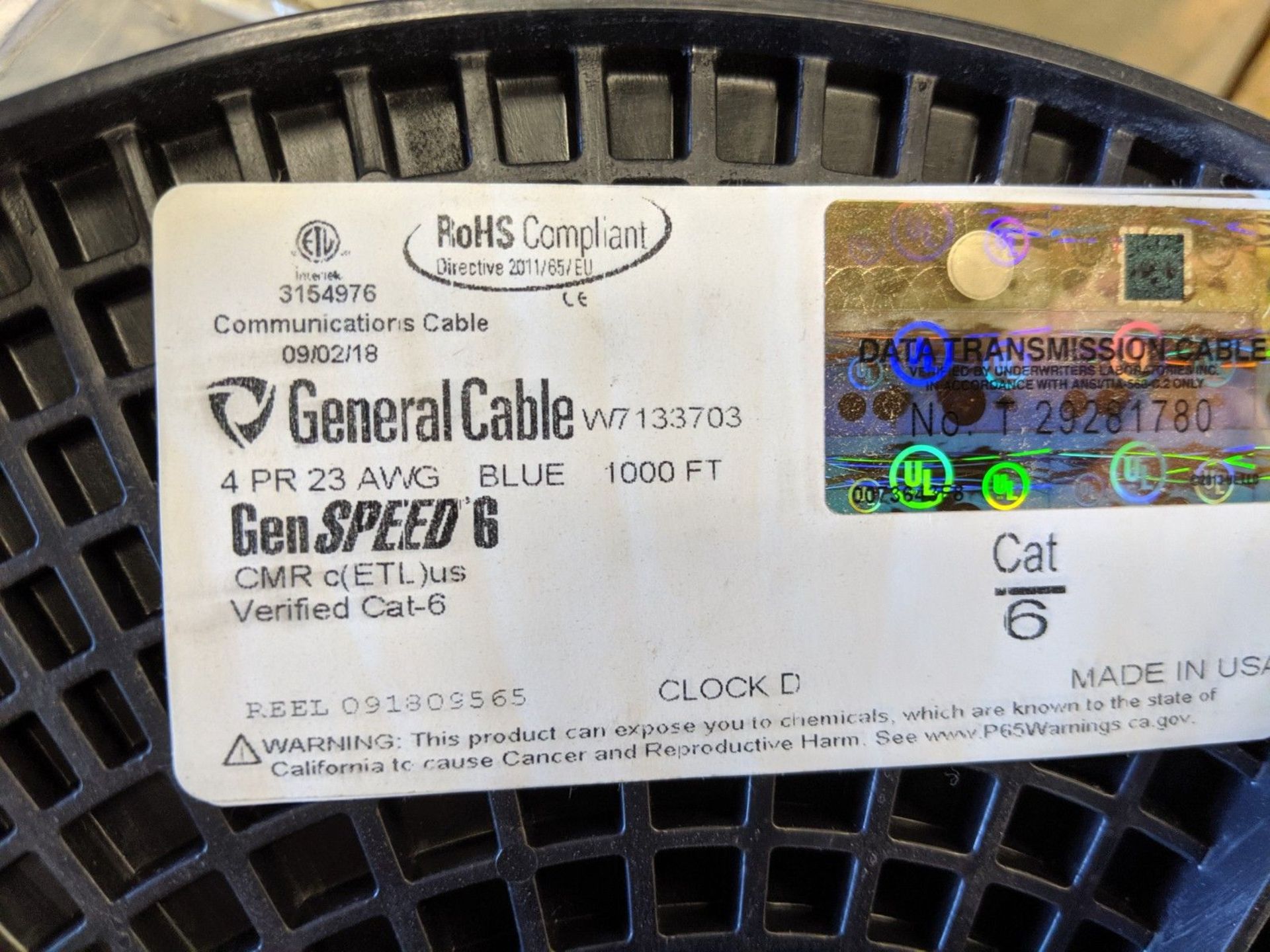 (LOT) 500' REEL COAXIL CABLE AND 1000' CAT 6 DATA TRANSMISSION WIRE - Image 3 of 3