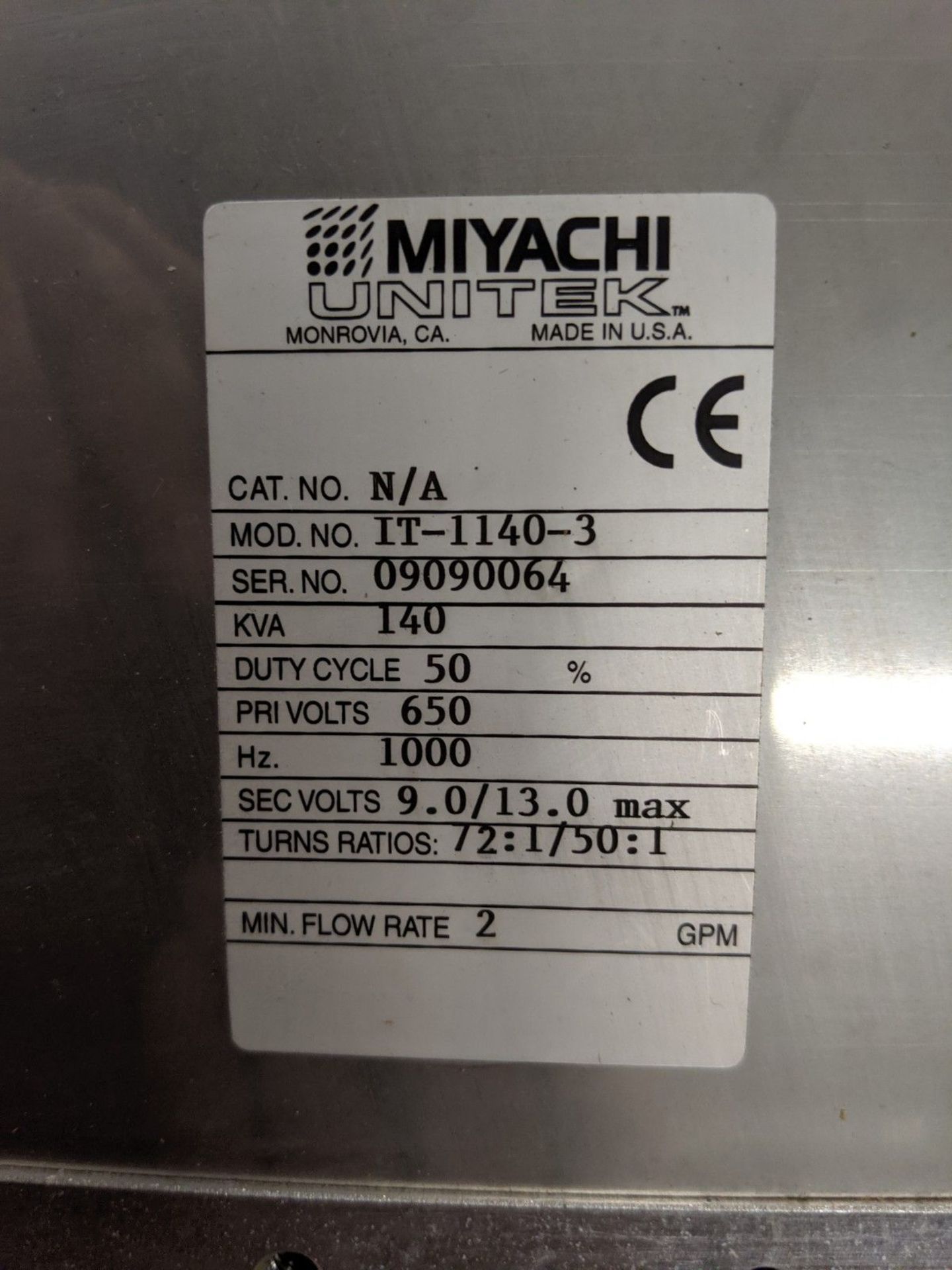 MIYACHI UNITEK MODEL IT-1140-3, 140 KVA INVERTER TRANSFORMER, S/N 09090064 - Image 2 of 3