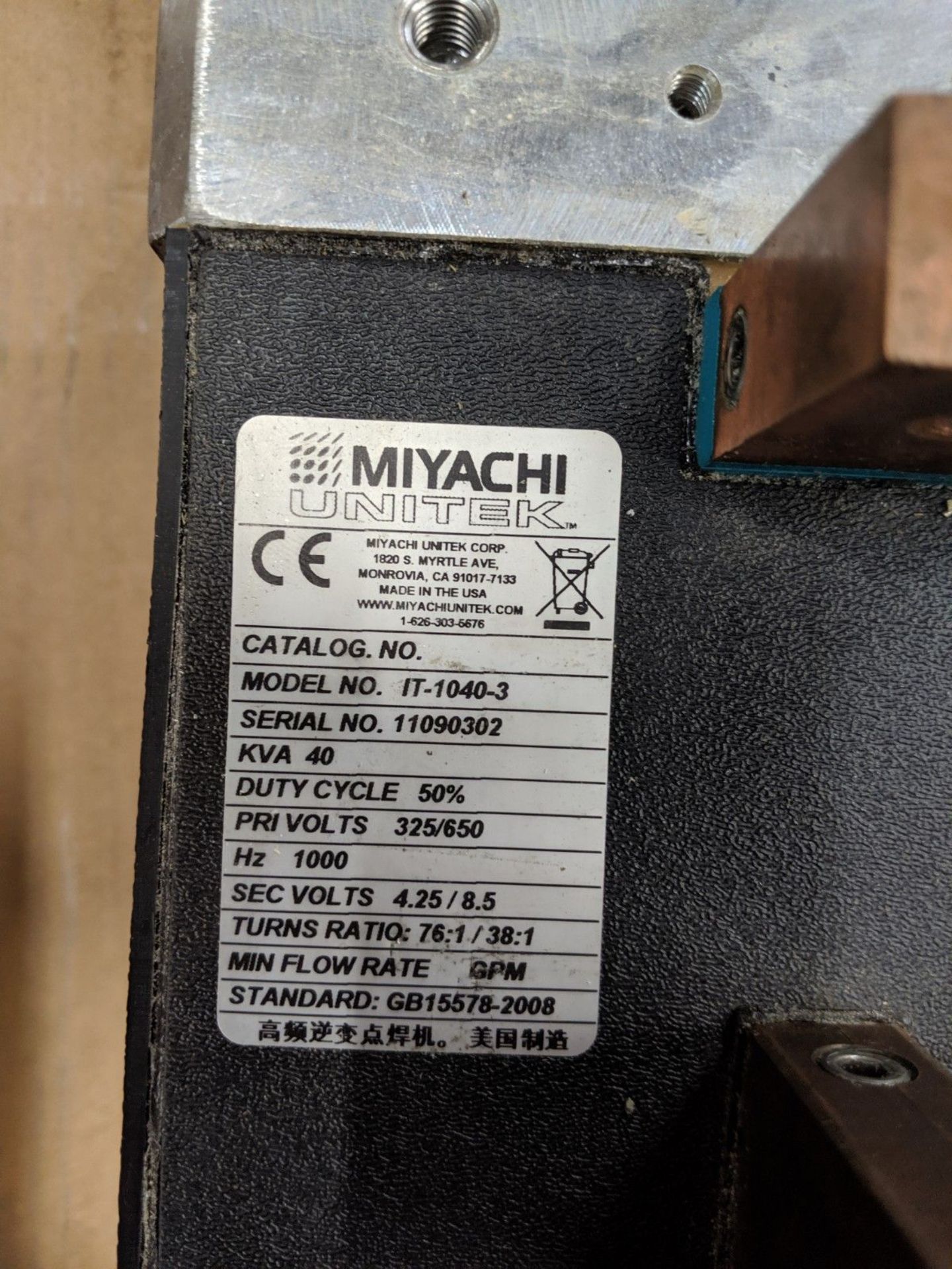 MIYACHI UNITEK MODEL IT-1040-3, 40 KVA INVERTER TRANSFORMER, S/N 11090302 - Image 2 of 4