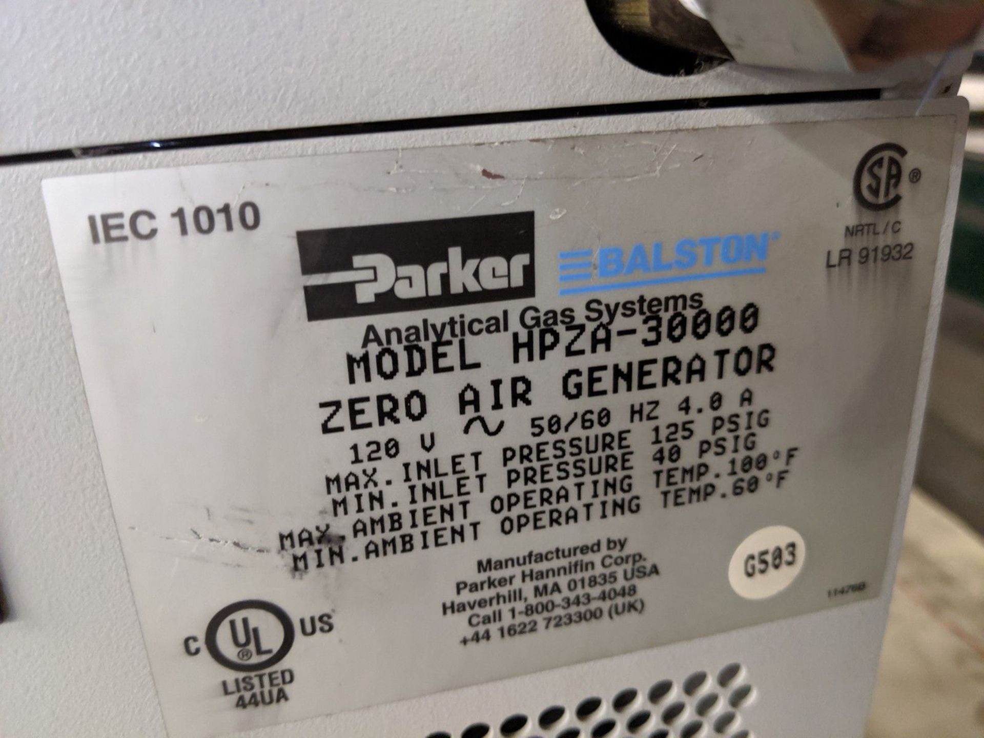 PARKER BALSTON ZERO AIR GENERATOR M/N HPZA-3000, 120 VOLTS, S/N HPZA300000004A - Image 3 of 5