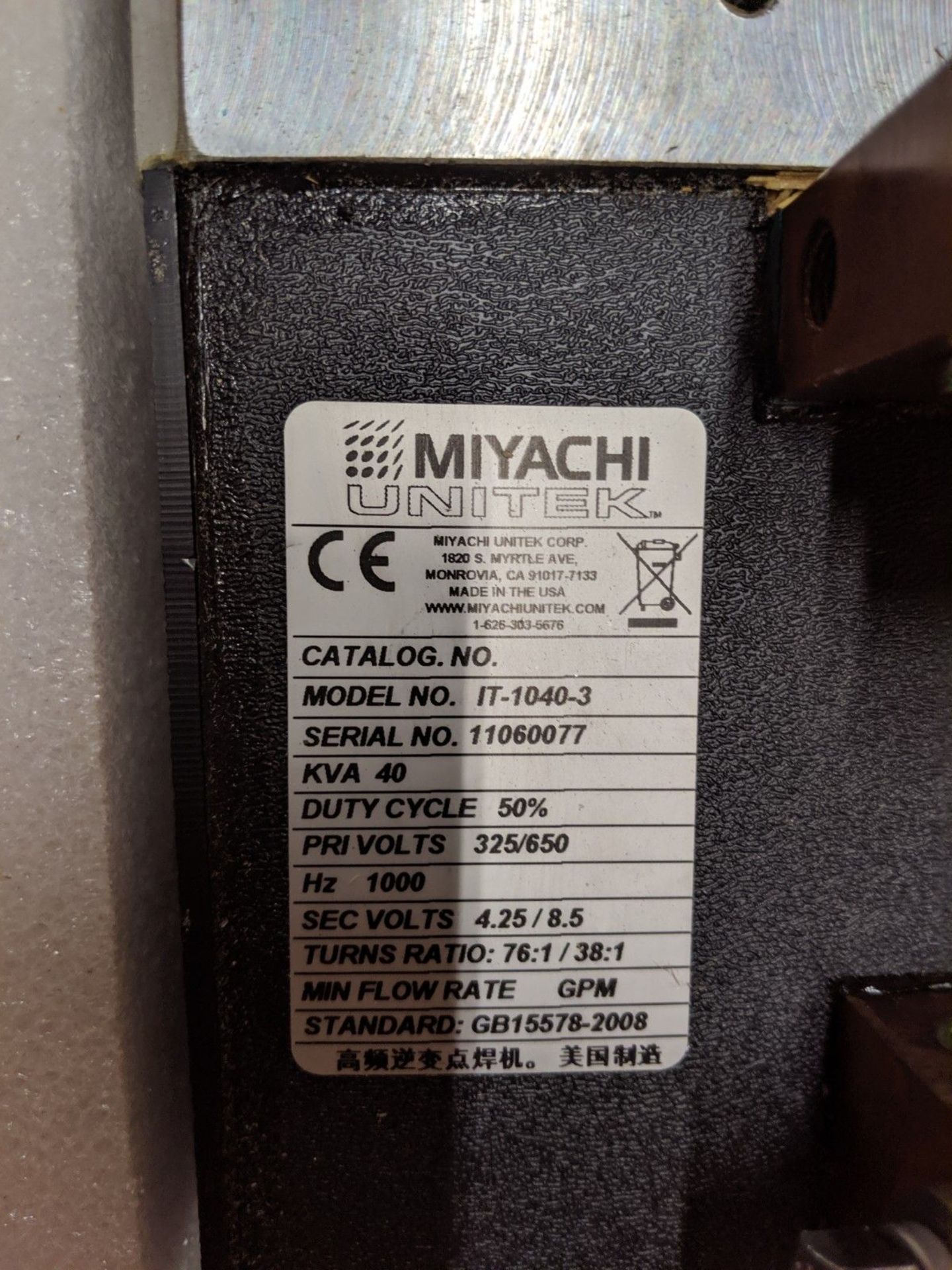 MIYACHI UNITEK MODEL IT-1040-3, 40 KVA INVERTER TRANSFORMER, S/N 11060077 - Image 3 of 5