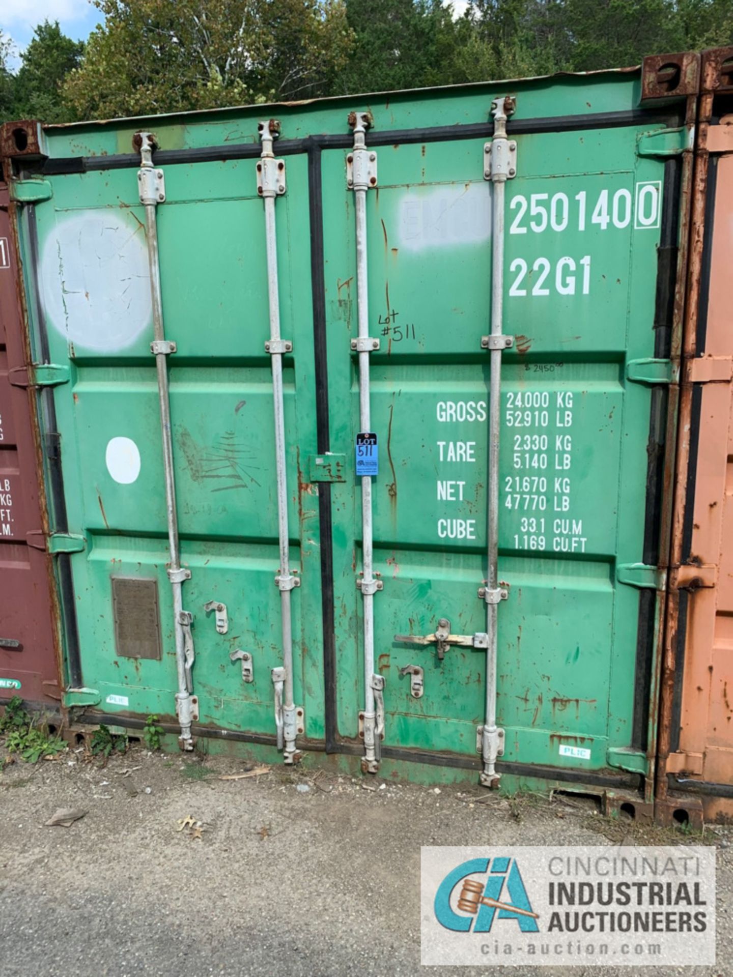 8' WIDE X 8' TALL X 20' LONG STEEL SHIPPING CONTAINER (GREEN) ***LOCATED IN MILFORD, OHIO***