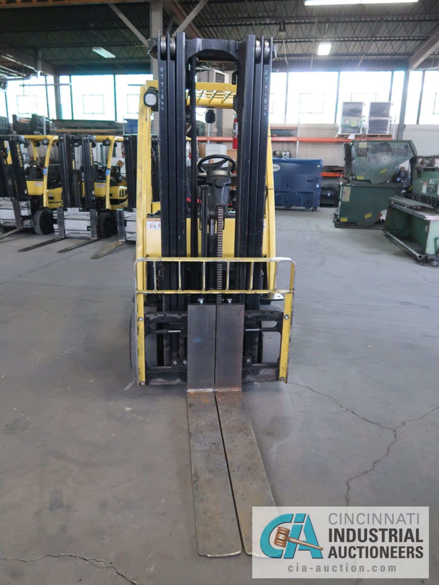 6,000 LB HYSTER MODEL S60FT LP GAS SOLID TIRE LIFT TRUCK WITH 3-STAGE MAST, 188" LIFT HEIGHT, 84" - Image 2 of 10