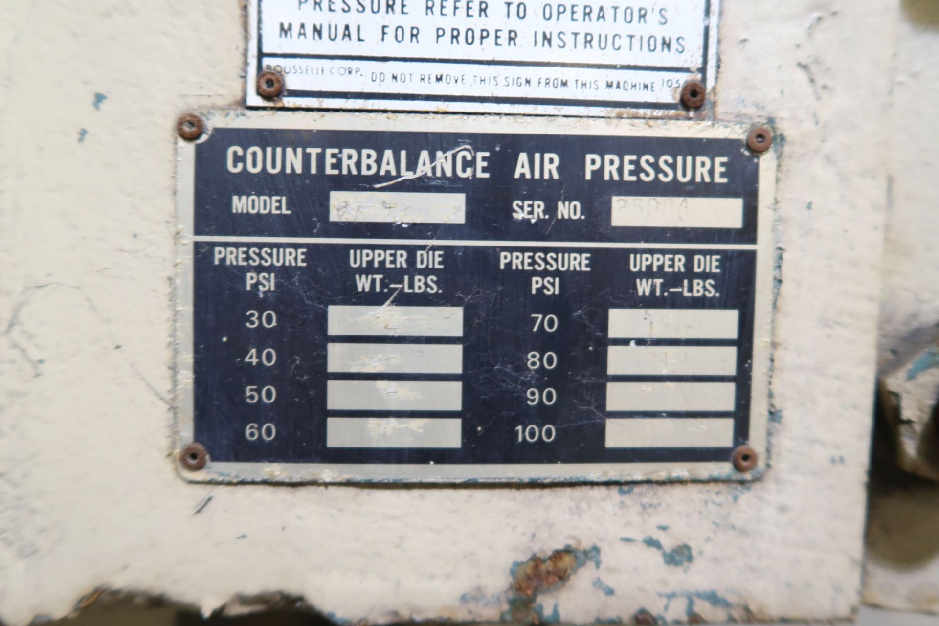 60 TON ROUSELLE MODEL 6A+6 OBI PRESS; S/N 25984, 6" STROKE, 110 SPM - Bild 5 aus 7