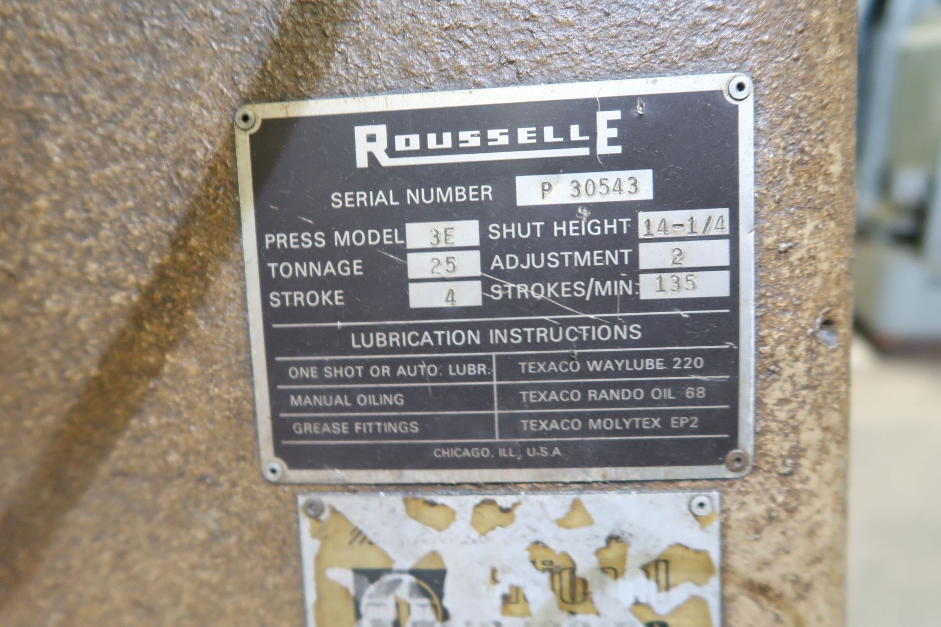 25 TON ROUSELLE MODEL 3E OBI PRESS; S/N P30543, 4" STROKE, 135 SPM - Bild 4 aus 7