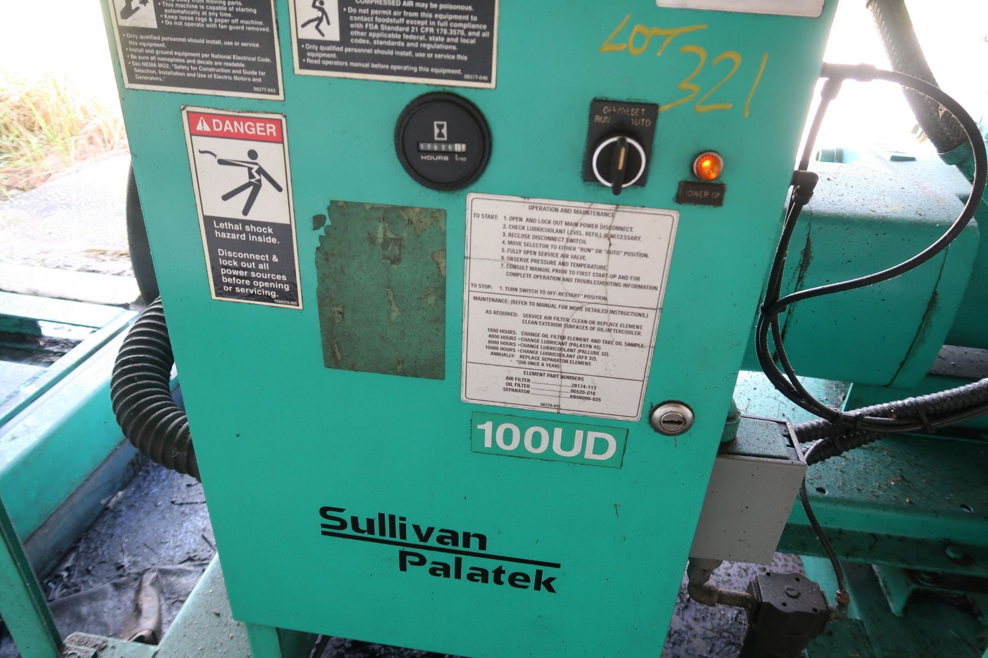 100-HP SULLIVAN PALATEK MODEL 100UD AIR COMPRESSOR; S/N 05J080, 17,800 HOURS SHOWING (2005) ** - Image 2 of 5