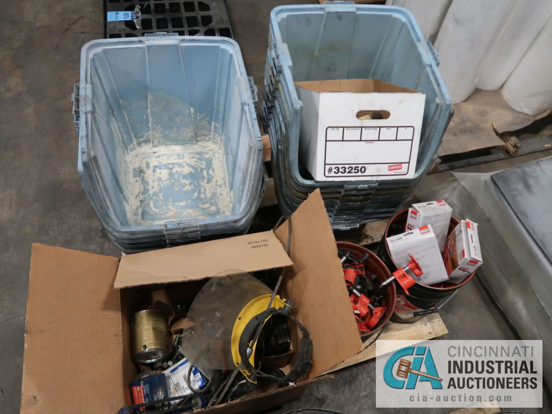 (LOT) MISC. BINS & BAR CLAMPS (1-SKID)