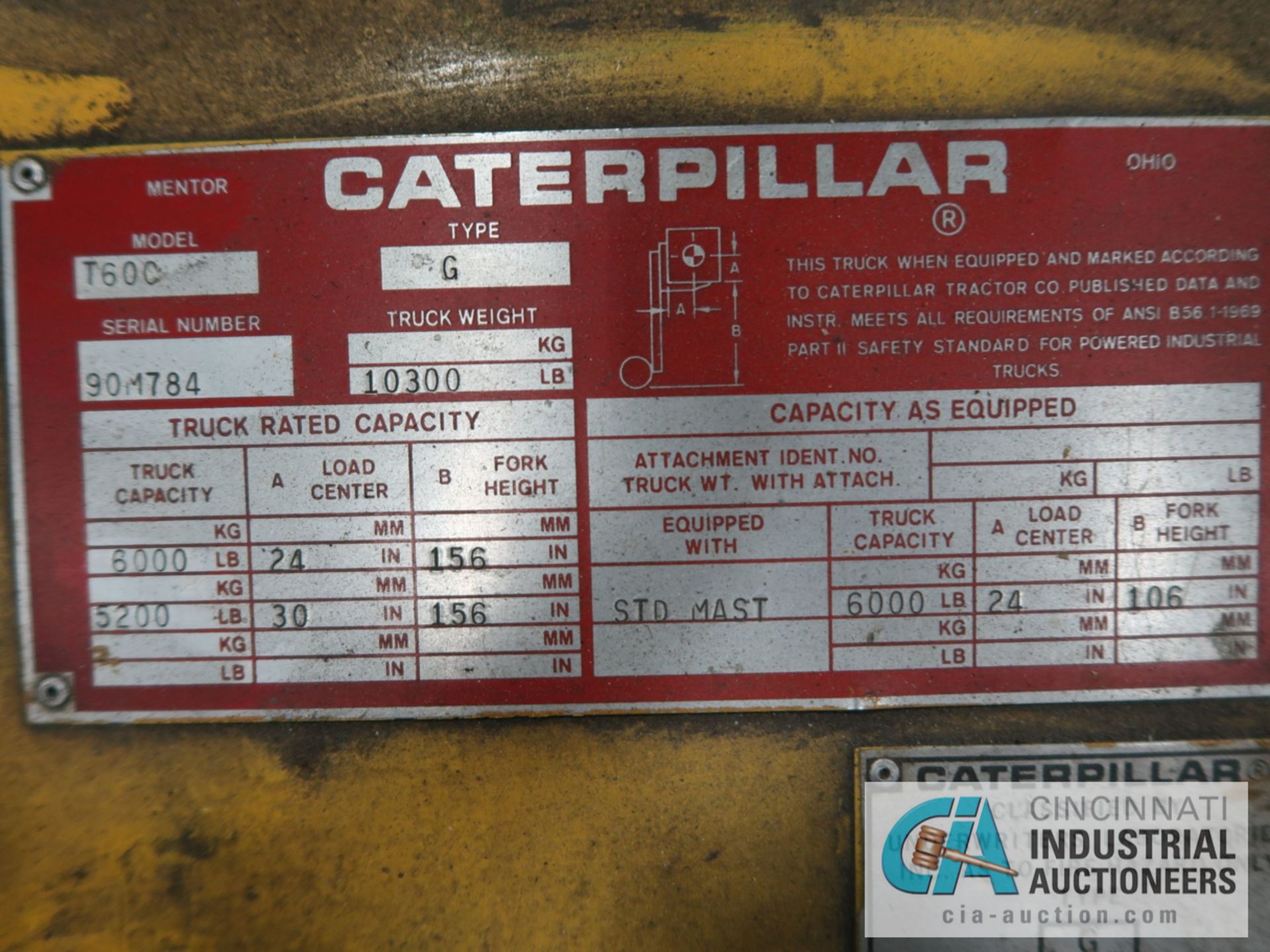 6,000 LB TOWMOTOR MODEL T60C LP GAS SOLID TIRE LIFT TRUCK; S/N 90M784, 106" LIFT - Image 11 of 11