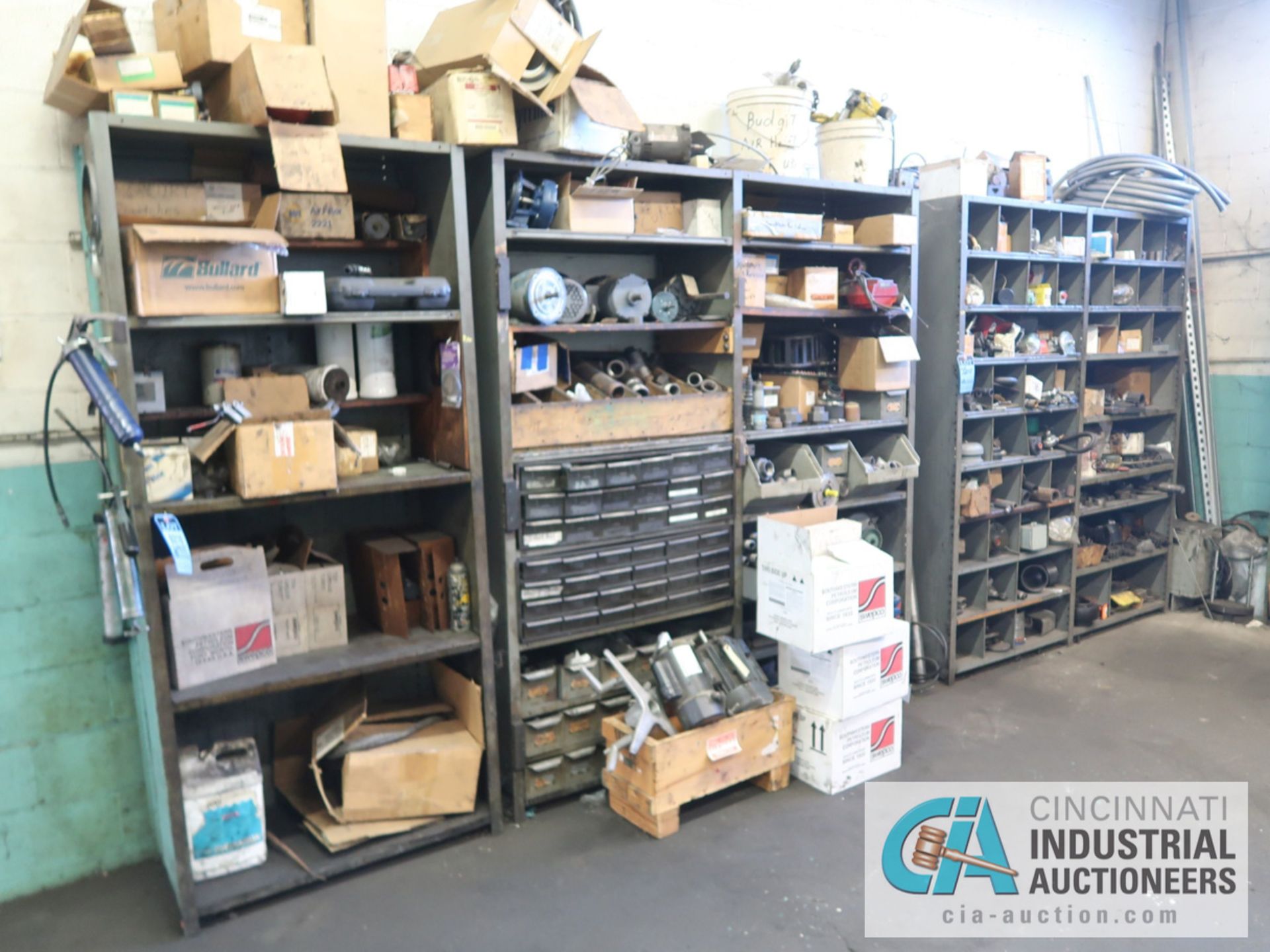 (LOT) CONTENTS OF MAINTENANCE ROOM, (10) CABINETS & SHELVES WITH BUILDING & MACHINE MAINTENANCE