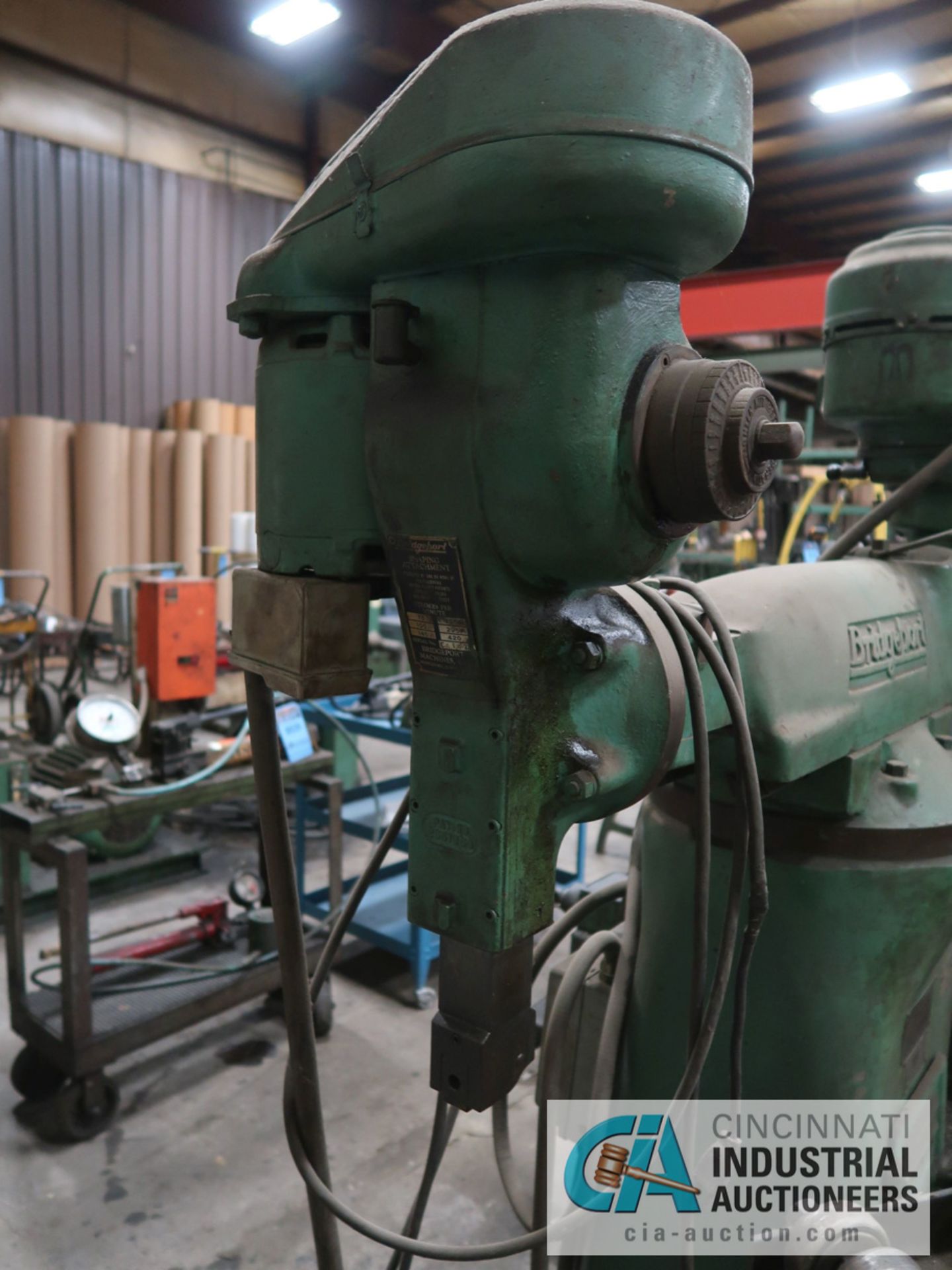 1-HP BRIDGEPORT 8-SPEED VERTICAL MILL WITH 42" POWER TABLE, VISE, SHAPING HEAD - Image 8 of 8