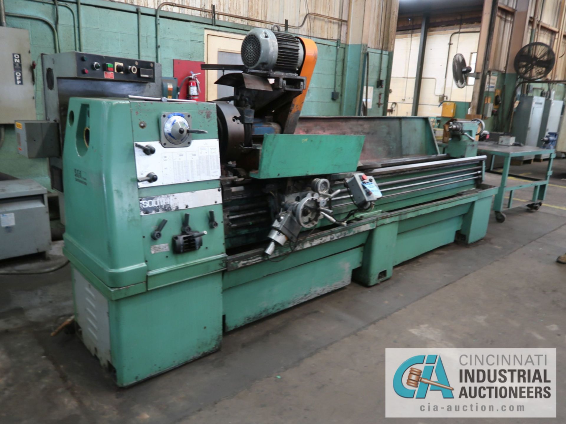 24" X 10' SOUTH BEND ENGINE LATHE W/ GRINDING ATTACHMENT; S/N 21129801058, 1,000 RPM, APPROX. 16"