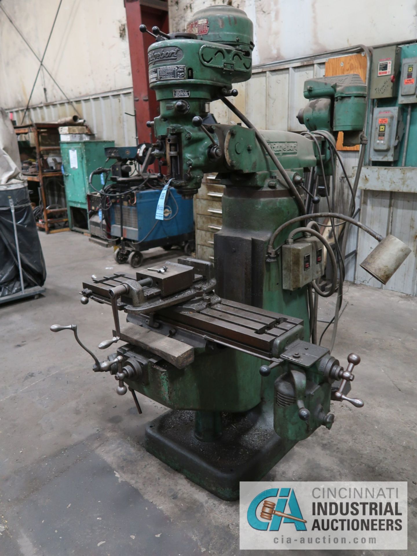 1-HP BRIDGEPORT 8-SPEED VERTICAL MILL WITH 42" POWER TABLE, VISE, SHAPING HEAD - Image 2 of 8