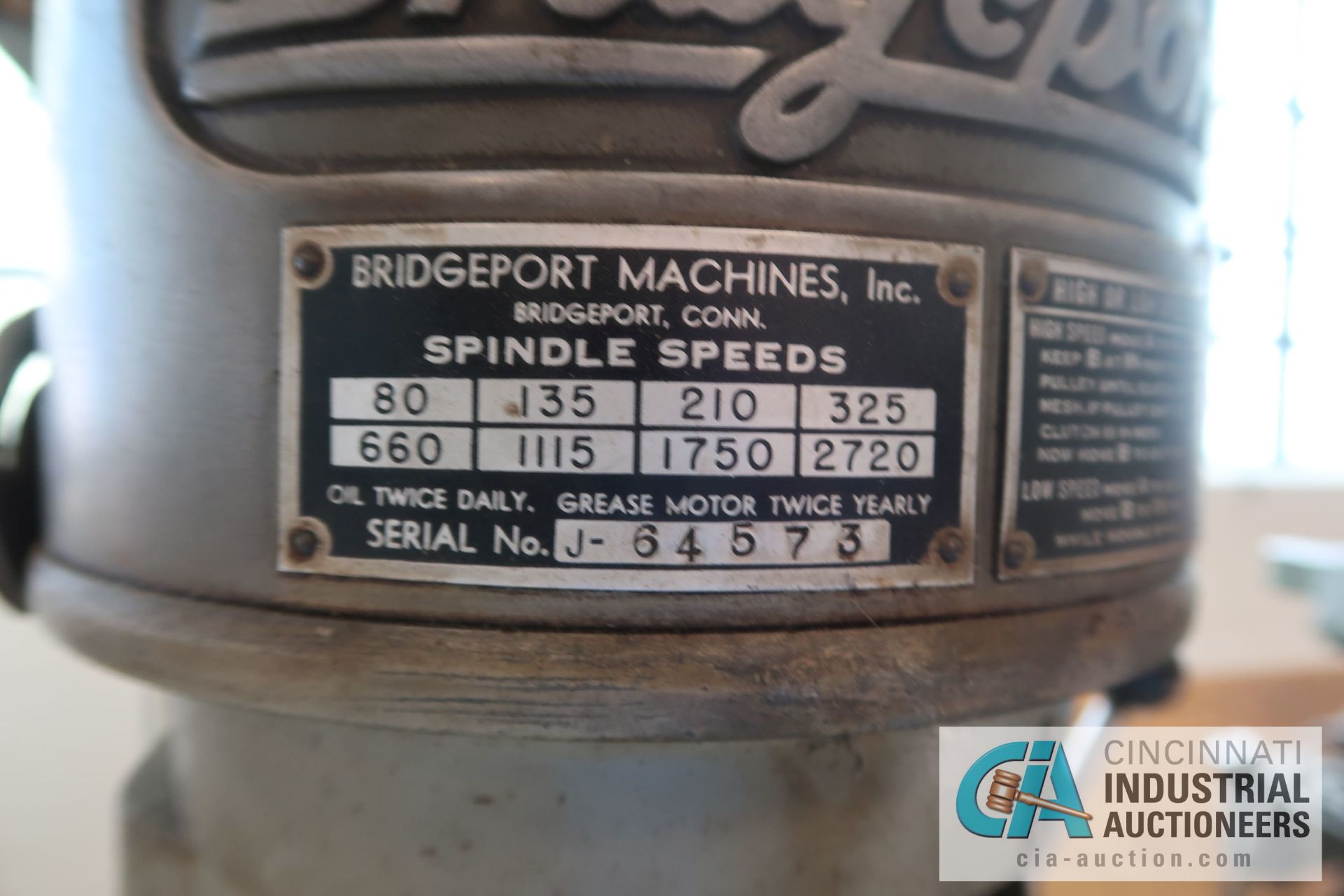 1 HP BRIDGEPORT MILLING MACHINE; S/N 72477 - Image 5 of 6