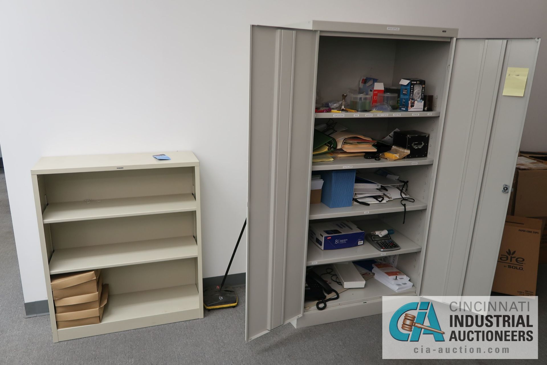 (LOT) OFFICE SUPPLY CABINET AND BOOKSHELF