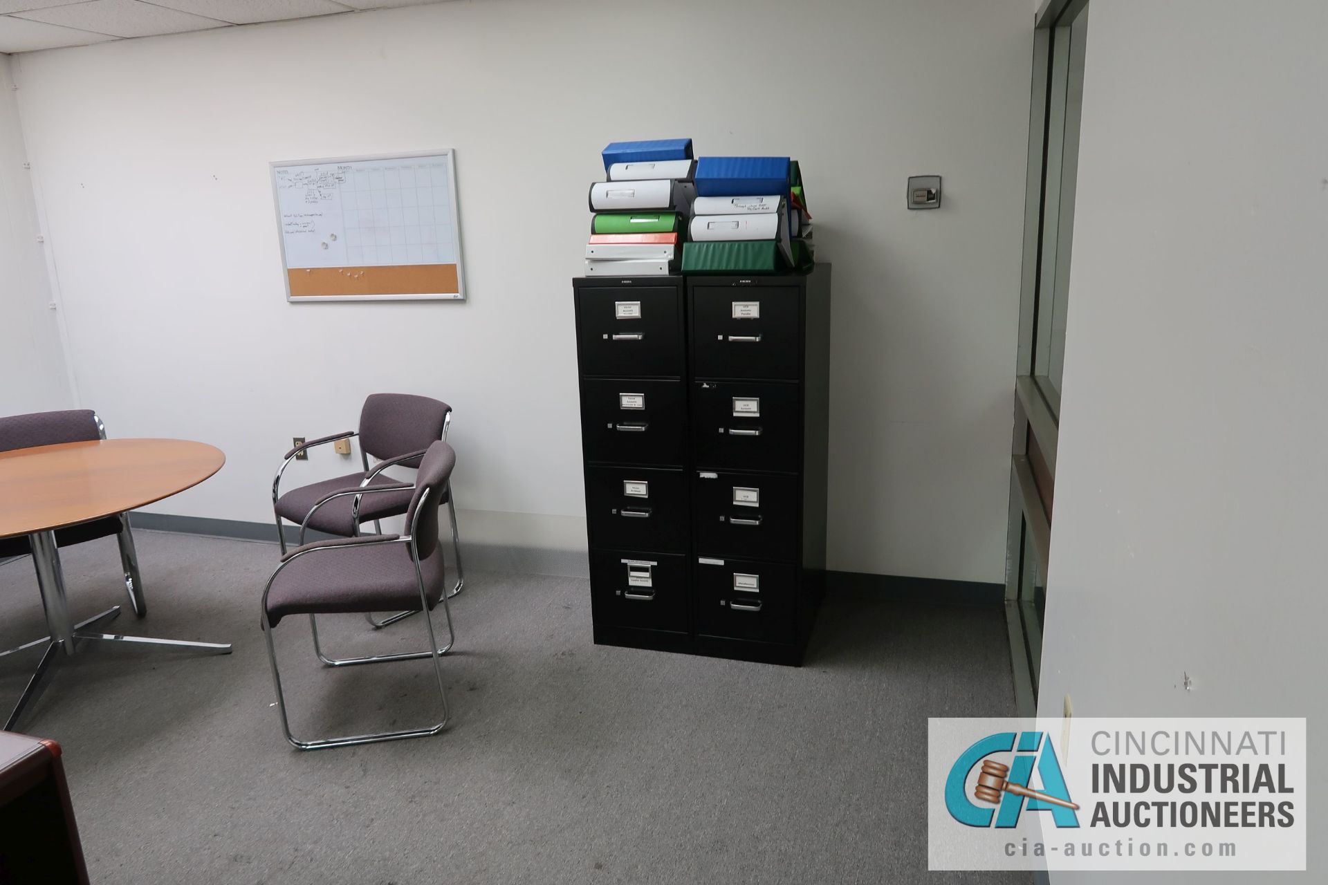CONTENTS OF OFFICE - DESK, (2) TABLES, (5) CHAIRS, (3) FILE CABINETS **NO ATTACHED FIXTURES** - Image 2 of 2