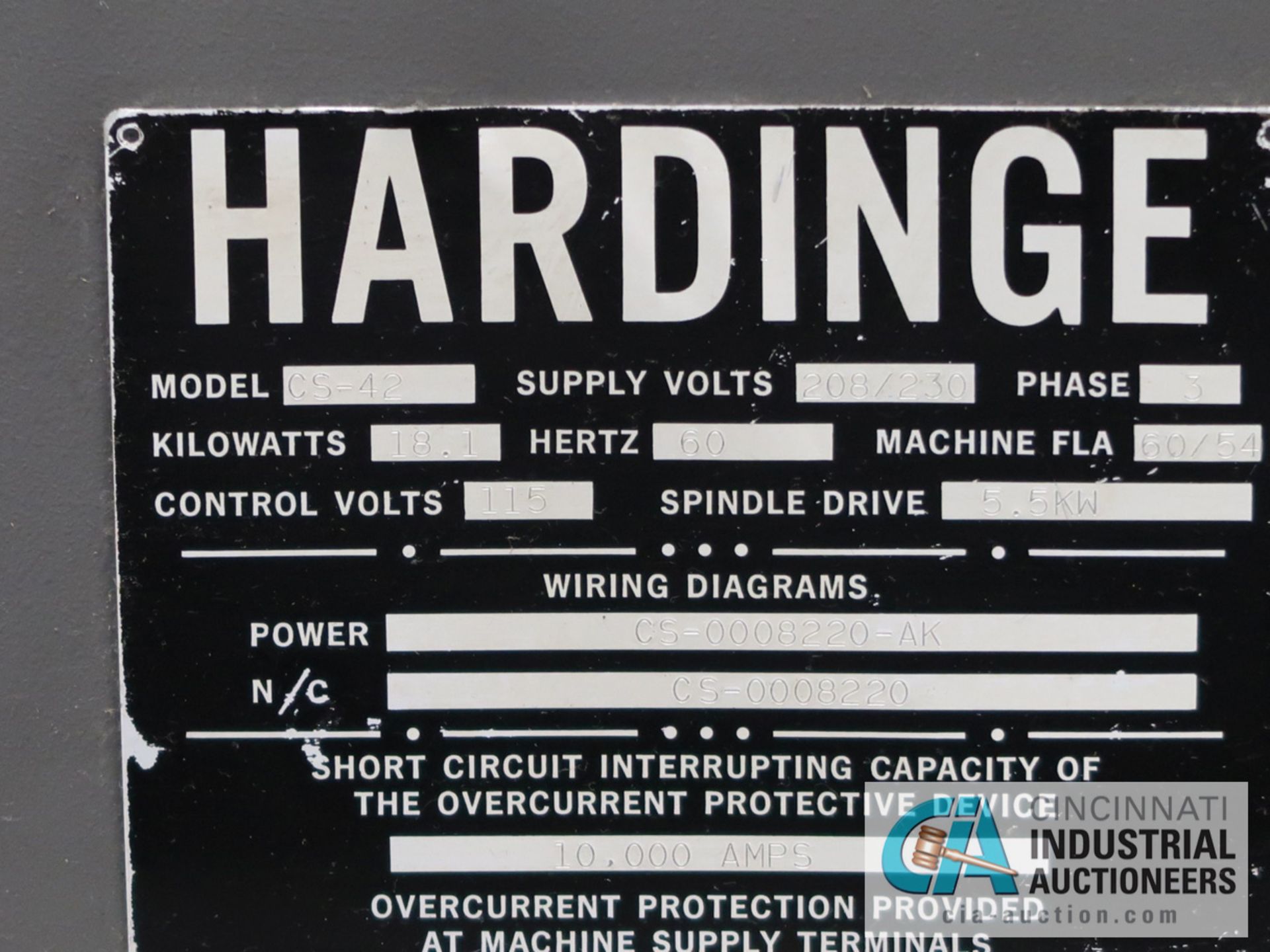 HARDINGE CONQUEST 42 CNC TURNING CENTER; S/N 8220, FANUC OT CONTROL, 6" CHUCK, 10-POS. TURRET, - Image 10 of 12