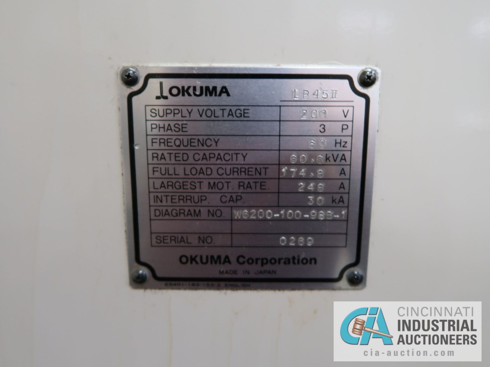 OKUMA MODEL LB45II-M CNC TURNING CENTER W/ LIVE TOOLING; S/N 13020269, W/ OSP 100L CONTROL ( - Image 11 of 11