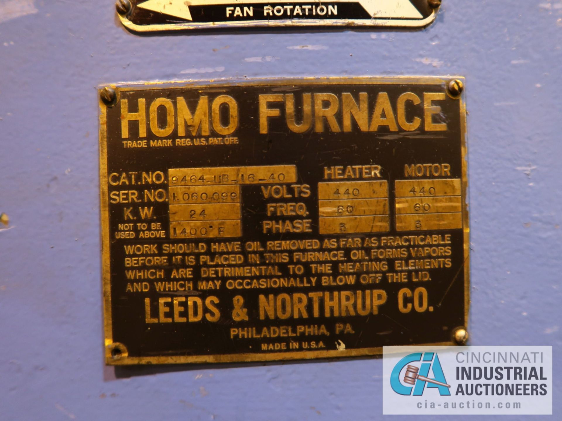 LEEDS & NORTHRUP ELECTRIC HOMO FURNACE; MODEL 9464-UB-16- 40, 1400 DEGREE MAX TEMP - Image 5 of 5