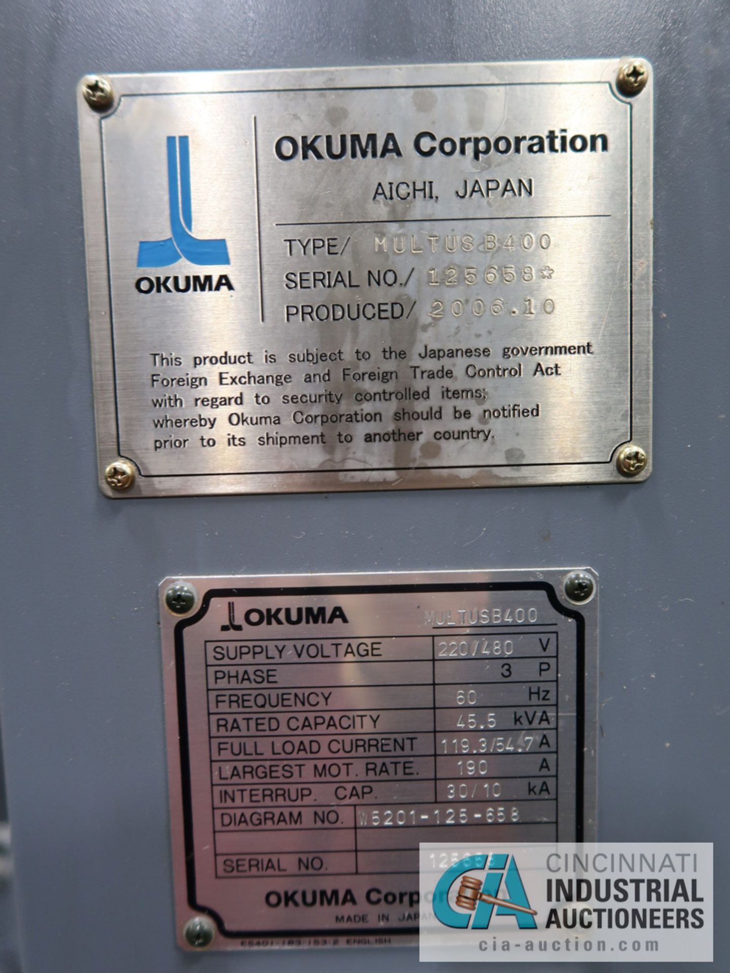 OKUMA MULTUS B400 CNC TURNING AND MILLING CENTER; S/N 125658 (10/2006) W/ OSP-P200L - Image 14 of 14