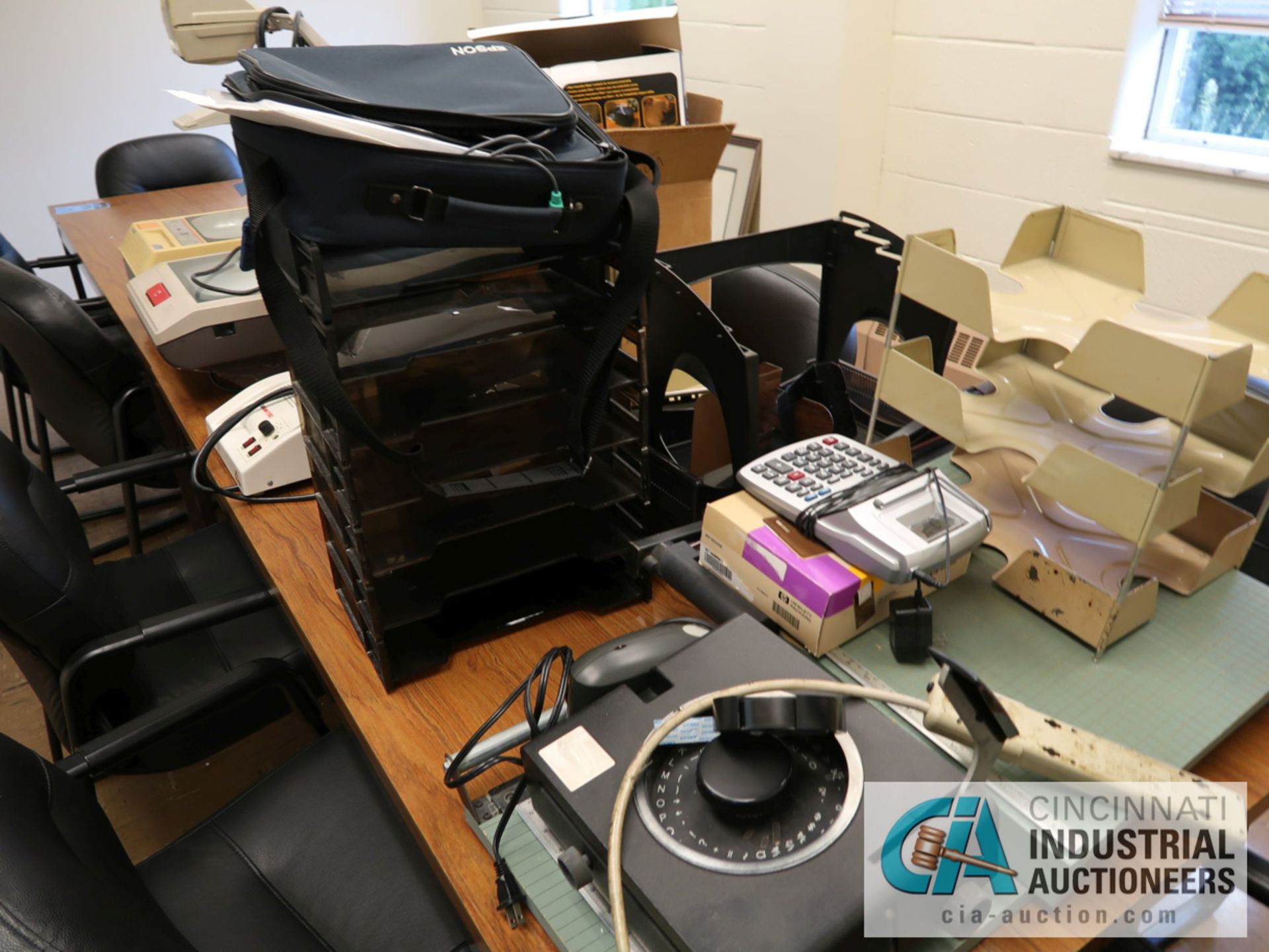 (LOT) OFFICE EQUIPMENT INCLUDING (2) PROJECTORS, LAMINATOR, STENCIL PRESS, PAPER CUTTERS (DOES NOT - Image 2 of 2