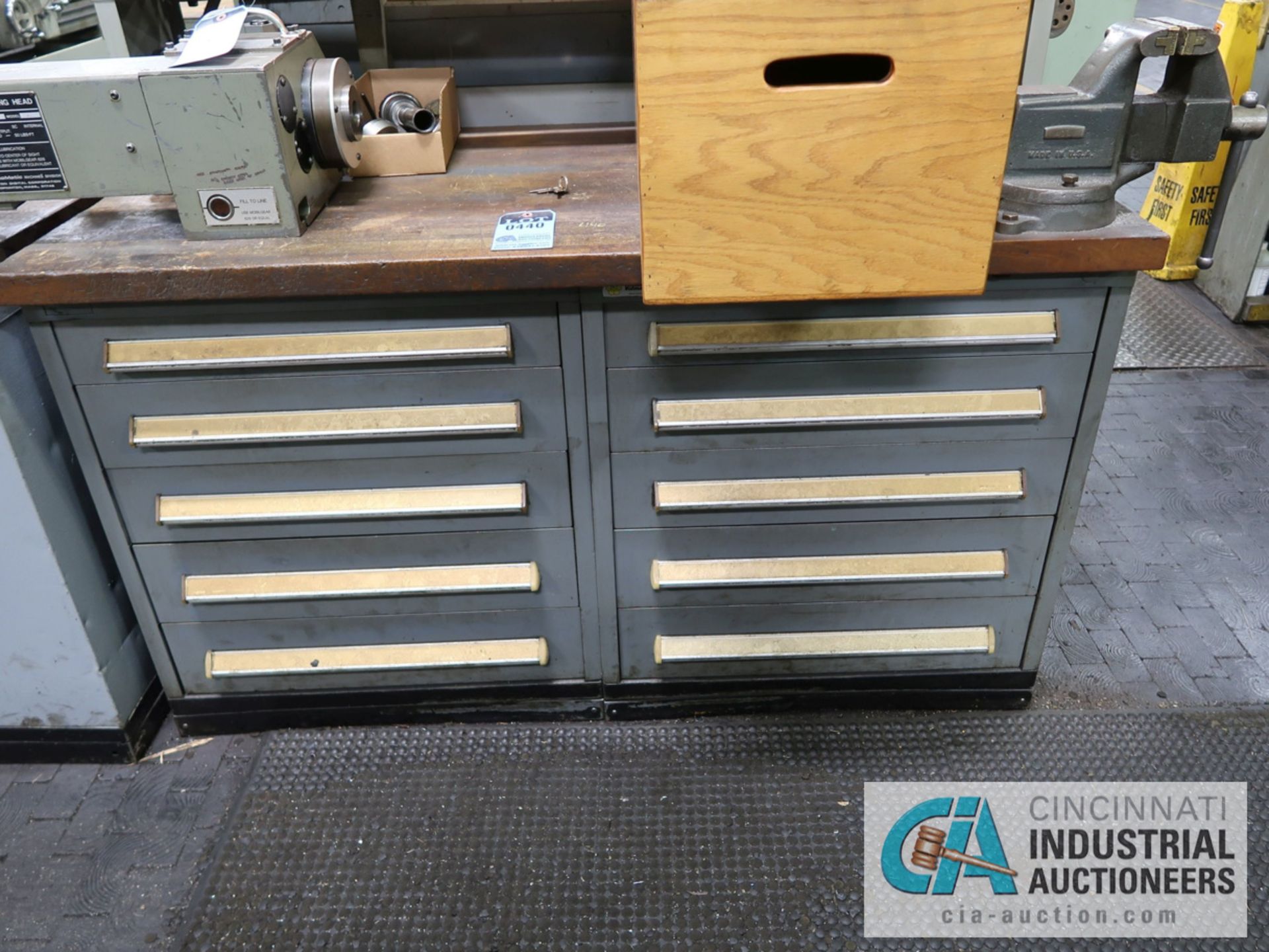 60" X 30" 10-DRAWER VIDMAR BENCH WITH COLLETS, TOOLING, HARDWARE & 4" BENCH VISE
