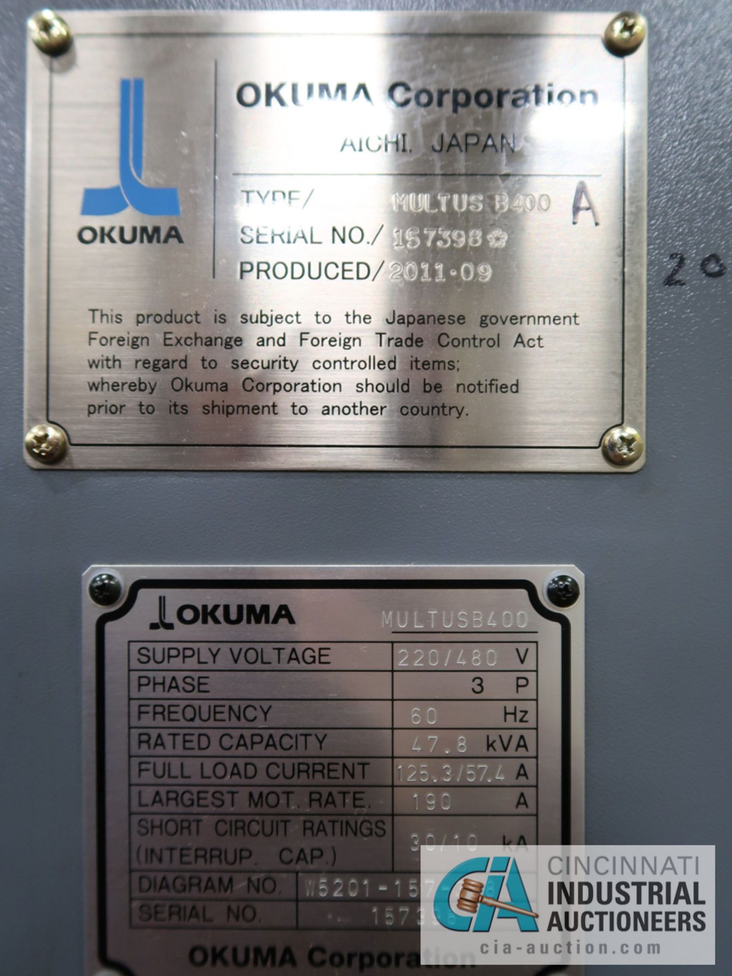 OKUMA MULTUS B400 CNC TURNING AND MILLING CENTER; S/N 157398 (9/2011) W/ OSP-P200LA - Image 14 of 15