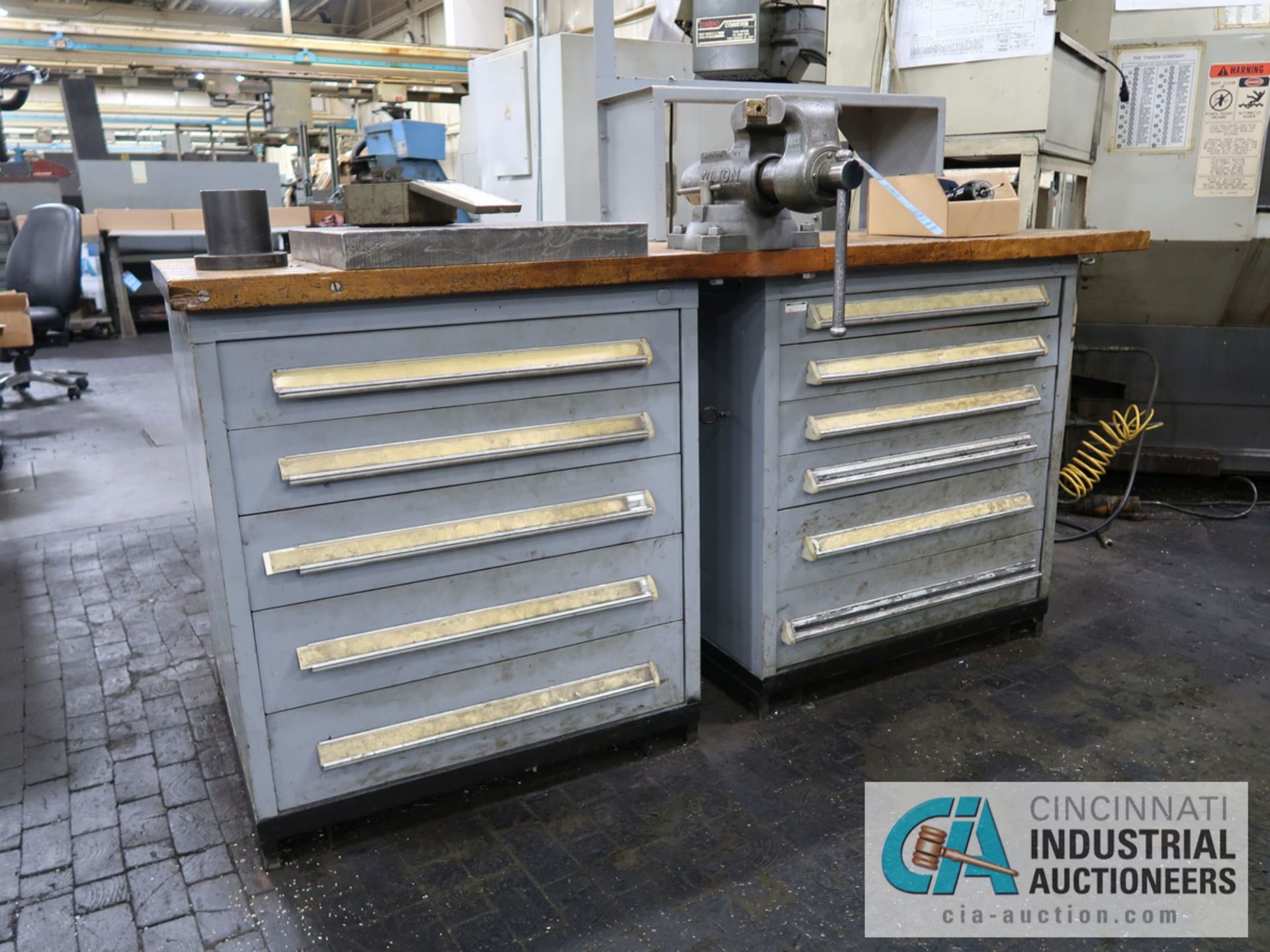 11-DRAWER TOOLING CABINET WITH CONTENTS - HARDWARE AND TOOLING, WILTON VISE