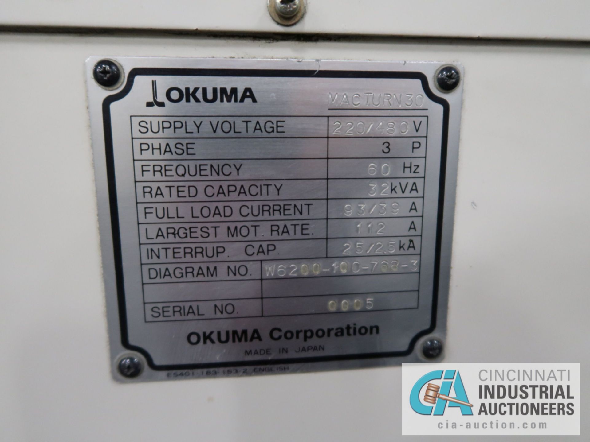 OKUMA MODEL MACTURN-30 MULTI-AXIS CNC TURNING CENTER; 21" MAX. SWING, 48" CENTERS, 12" 3-JAW CHUCK - Image 13 of 13