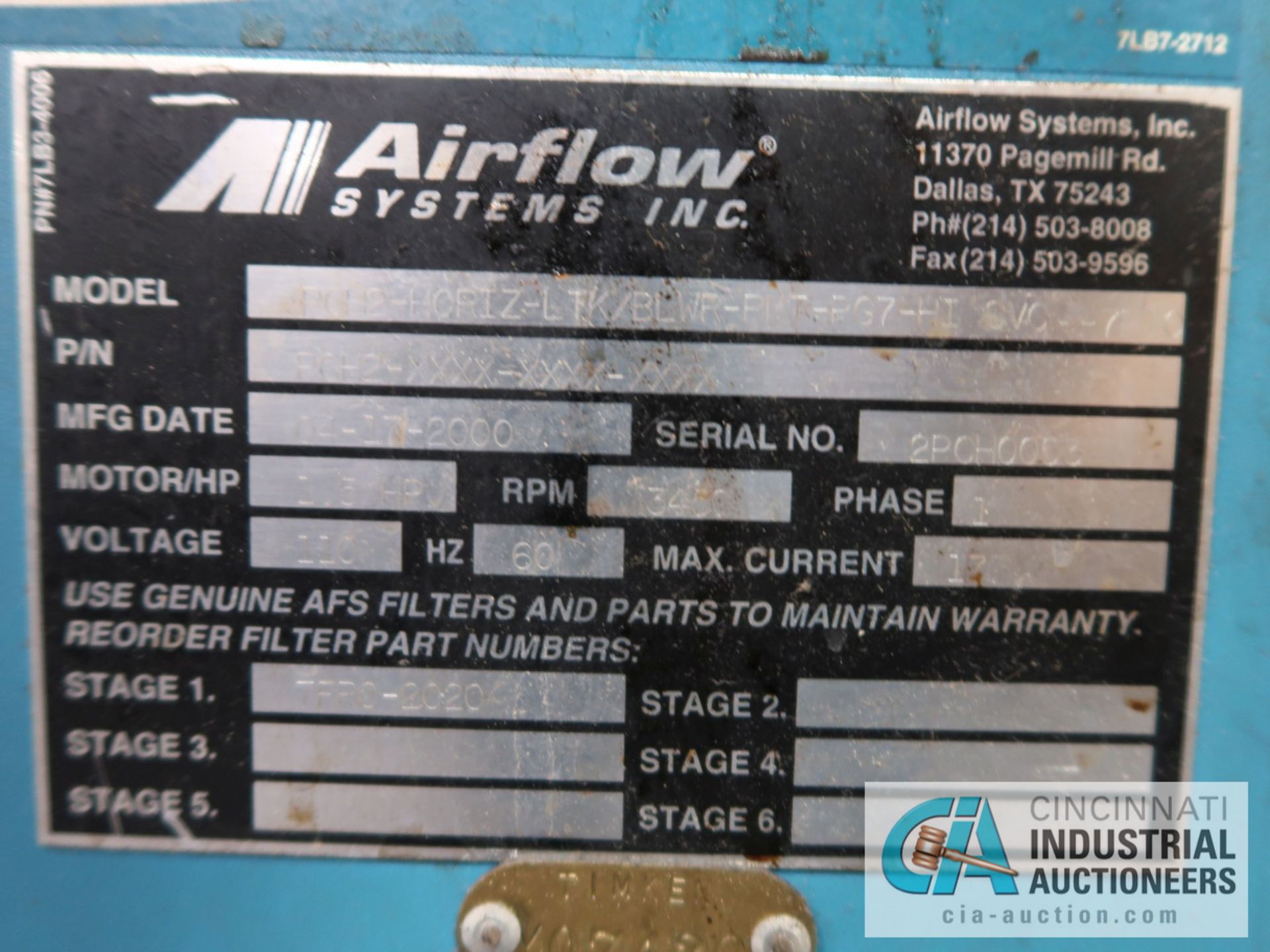 AIRFLOW MODEL PCH2-HORIZ PORTABLE DUST COLLECTOR - Image 2 of 2