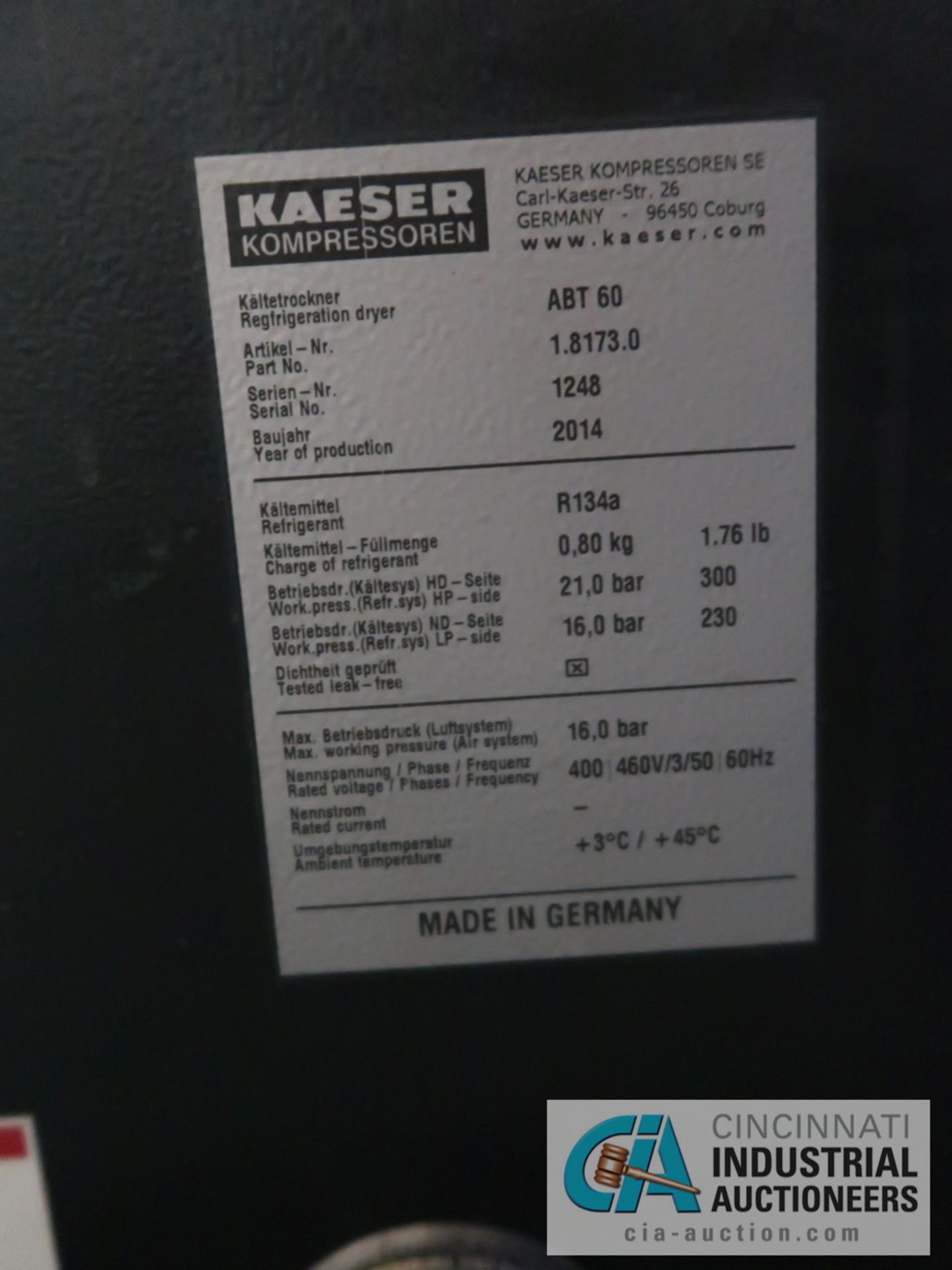 25-HP KAESER MODEL ASD-25T AIR COMPRESSORS; S/N 1012, BUILT-IN MODEL ABT-60 DRYERS, APPROX. 16,880 - Image 4 of 4