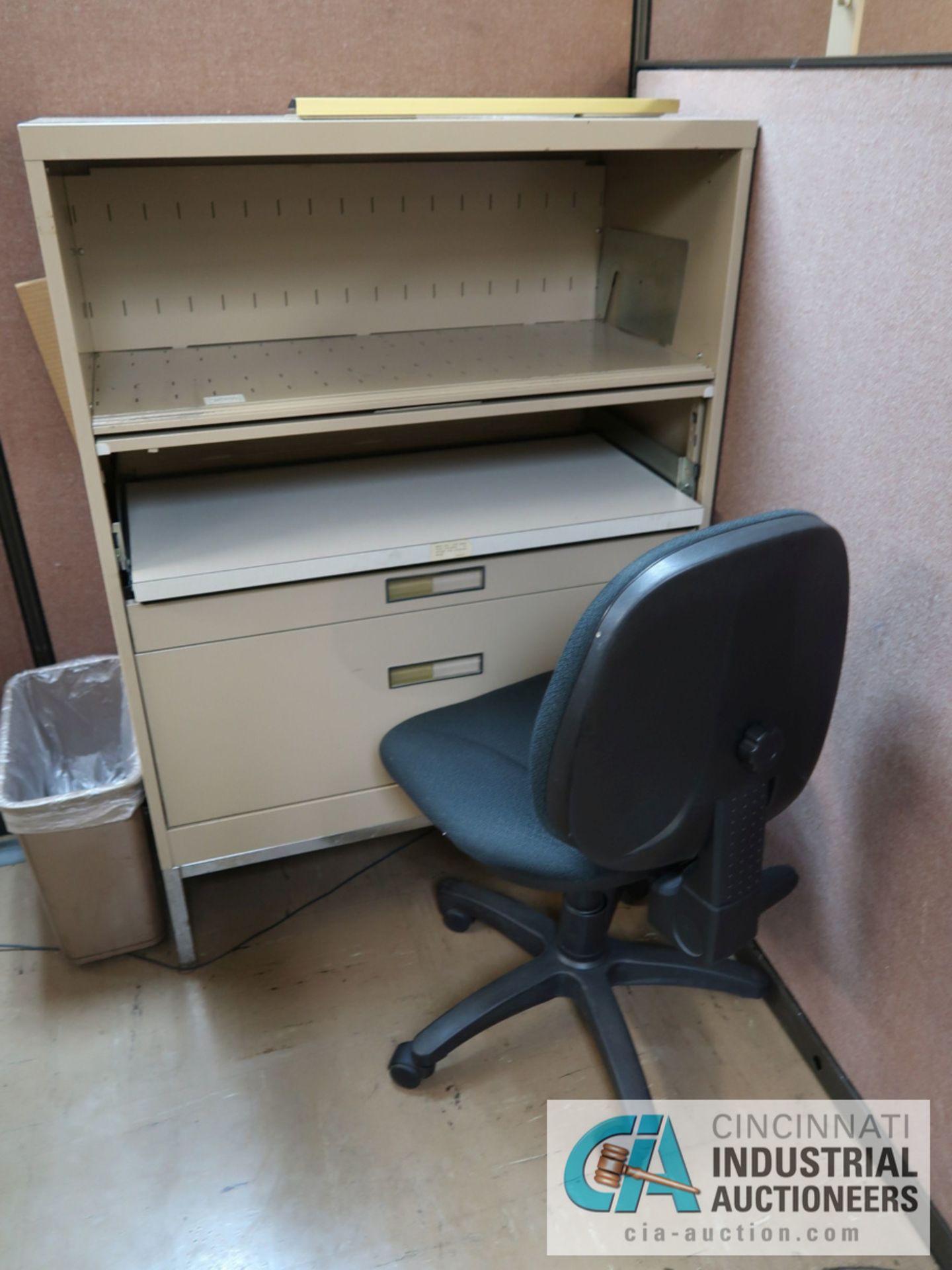 (LOT) FURNITURE IN CUBICAL INCLUDING (3) DESKS AND (2) CABINETS - Image 2 of 4