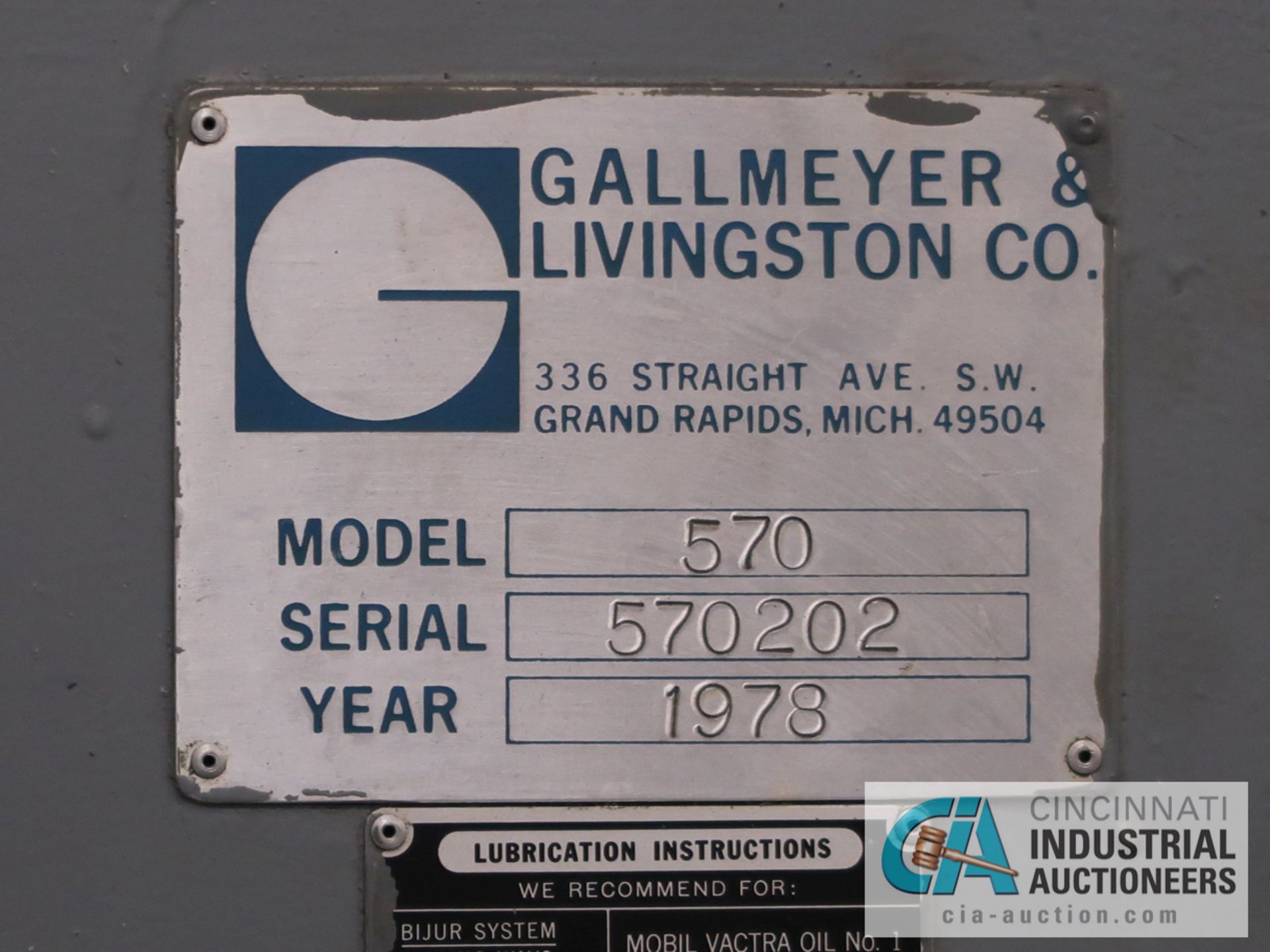16" X 36" GALLMEYER & LIVINGSTON MODEL 570 HYDRAULIC SURFACE GRINDER; S/N 570202, INCREMENTAL, - Image 13 of 13