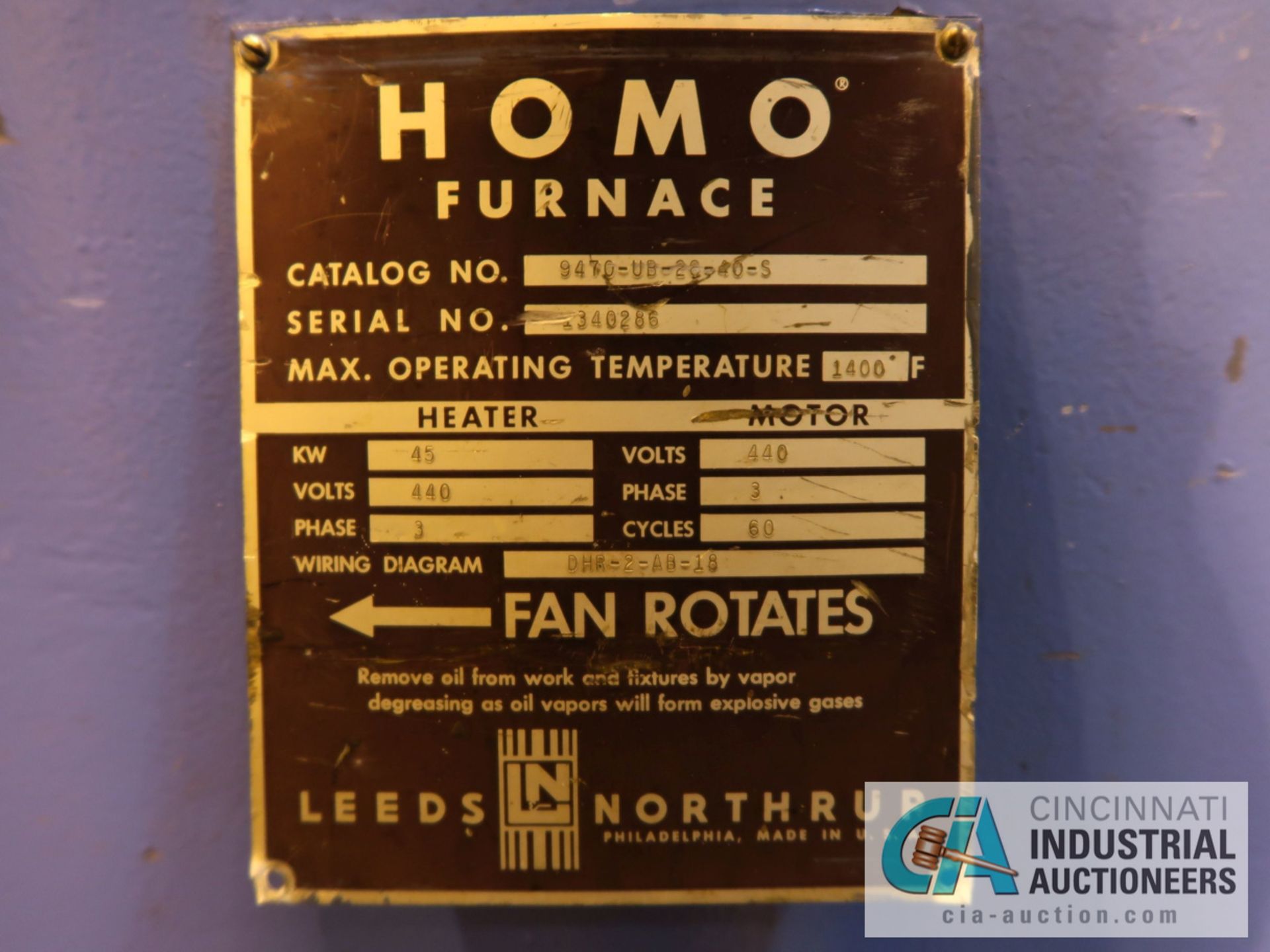 LEEDS & NORTHRUP ELECTRIC HOMO FURNACE; MODEL 9470-UB-26-40S, S/N 1340286, 1400 DEGREE MAX TEMP. - Image 5 of 5