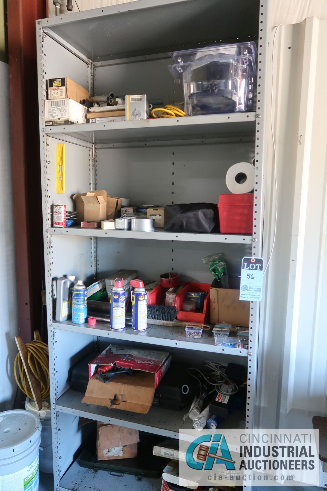 (LOT) MISCELLANEOUS SHOP SUPPLIES WITH SHELVING AND STORAGE CABINET - Image 4 of 10